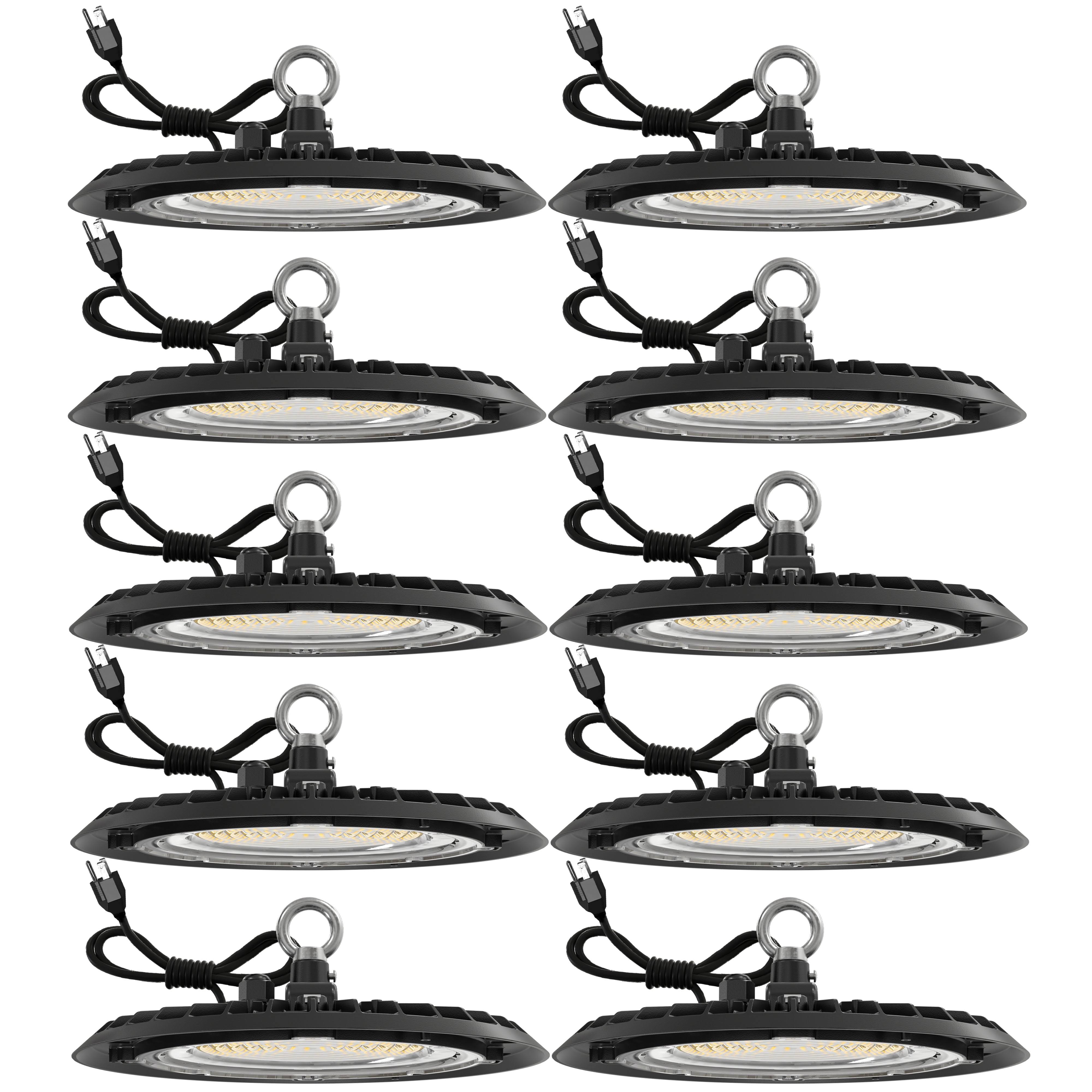 Sunco Lighting 10 Pack Ufo LED High Bay Light, Plug & Play Lighting for Warehouse, 5000K Daylight, 150W, Power Cord Included, 19500 lm, 120VAC, IP65