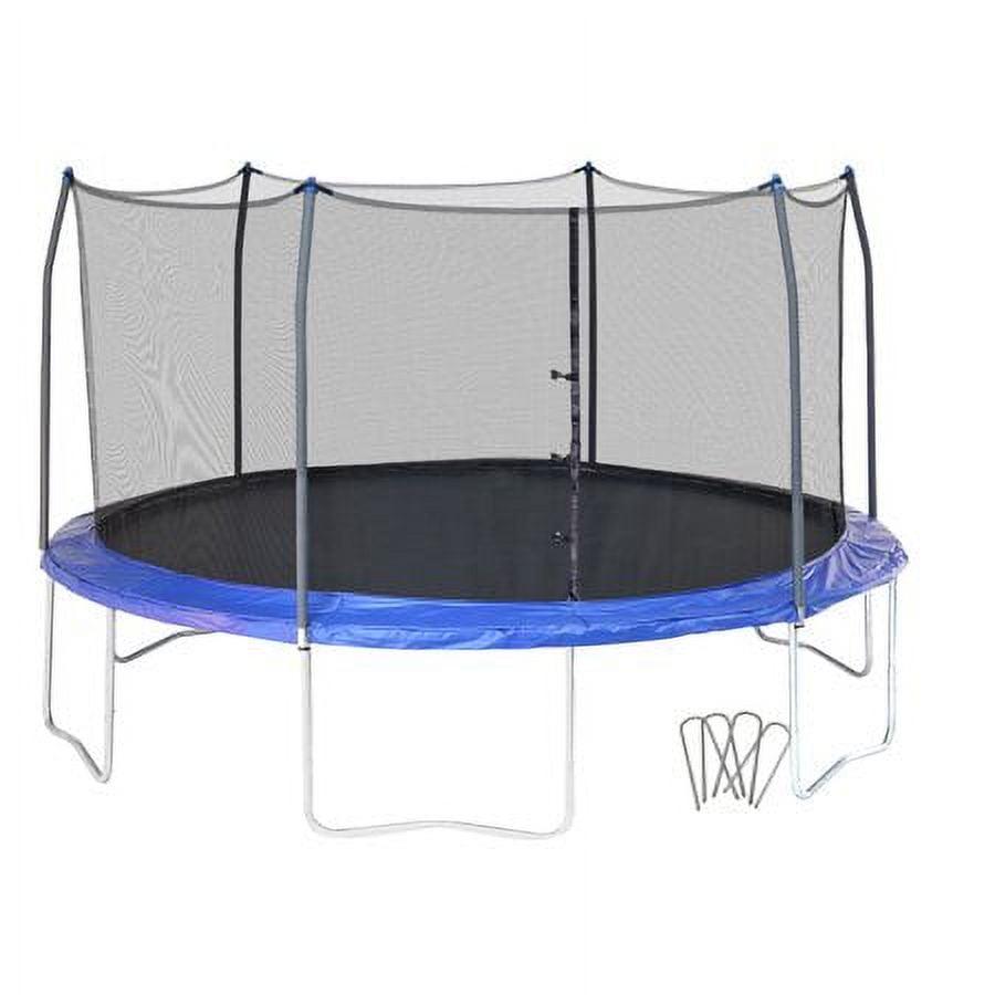 16 Ft Round Trampoline and Enclosure w/ Windstakes Blue