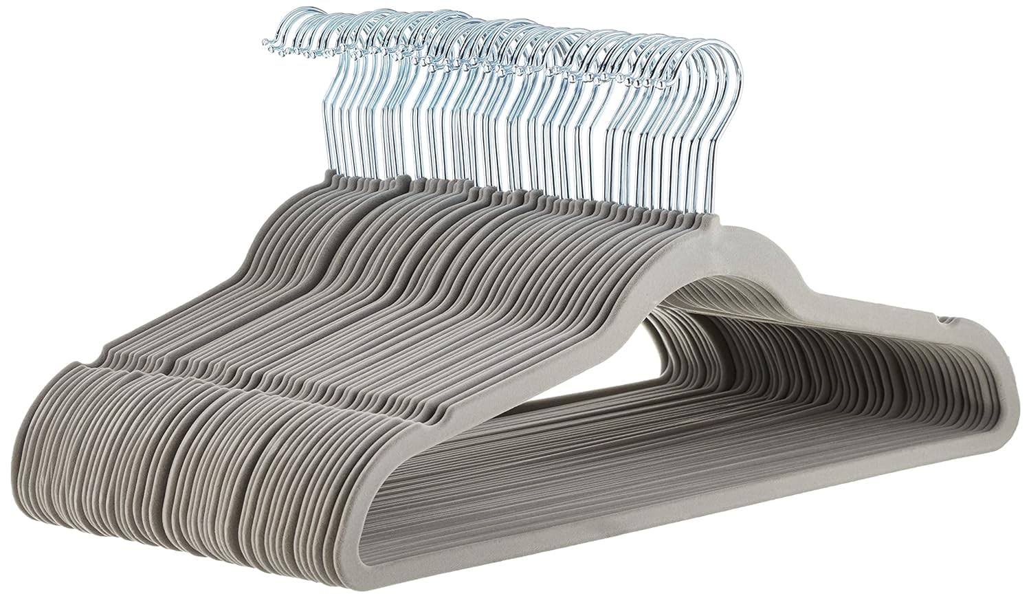 AmazonBasics Velvet Suit Hangers - 50-Pack, Grey