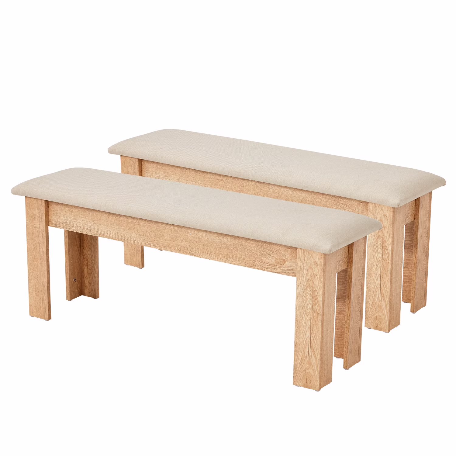 44" Dining Room Bench Set of 2, Wood Linen Fabric Kitchen Benches, Beige Natural(Beige Bench)