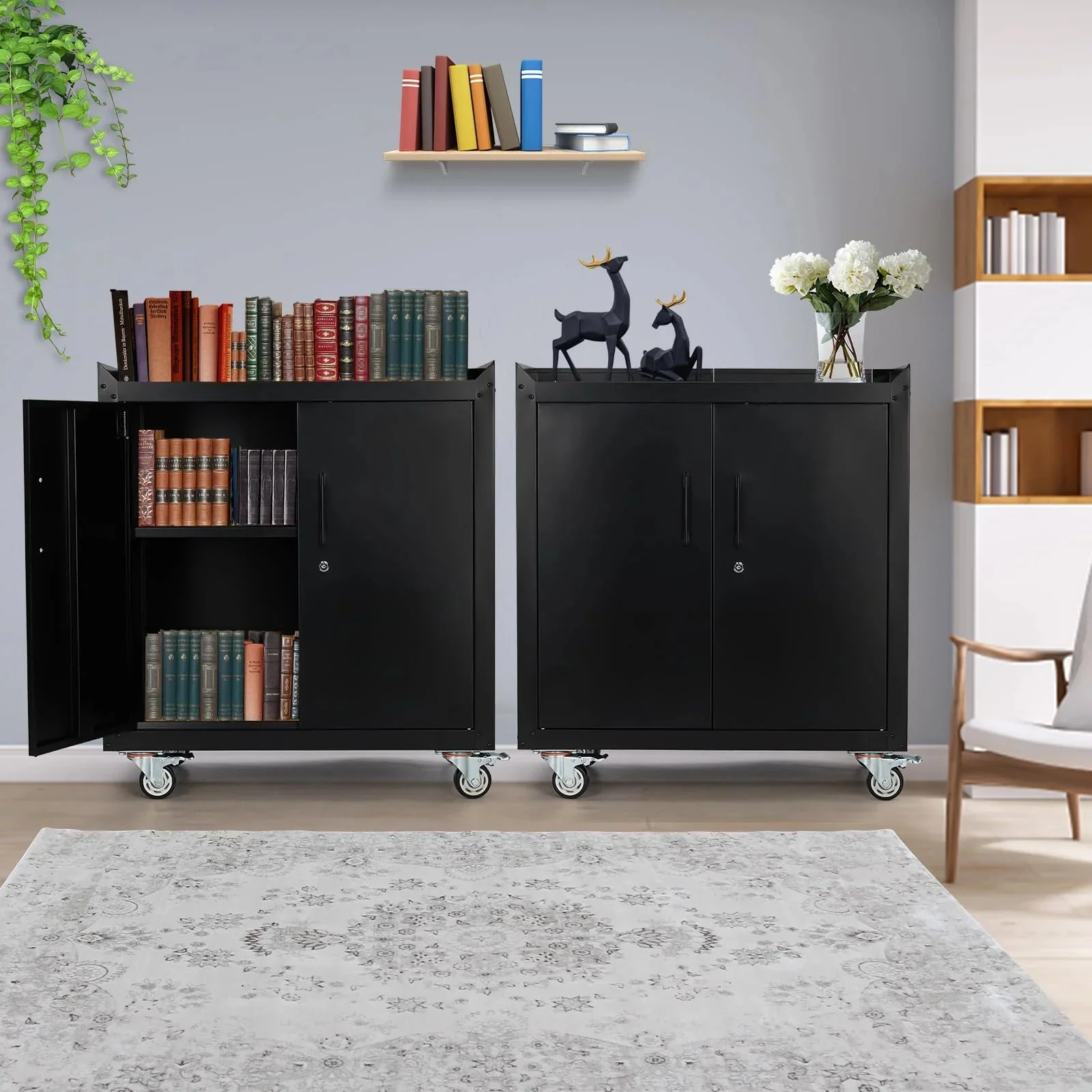 Garage Storage Cabinet with Wheels, 2 Door Tool Cabinet with Adjustable Shelves, Metal Lockable Tool Cabinet, Rolling Tool Chest for Home,…