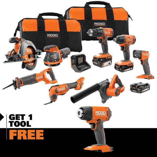 18V Cordless 8 Tool Combo Kit with (3) Batteries, Charger, and Bag with 18V Heat Gun