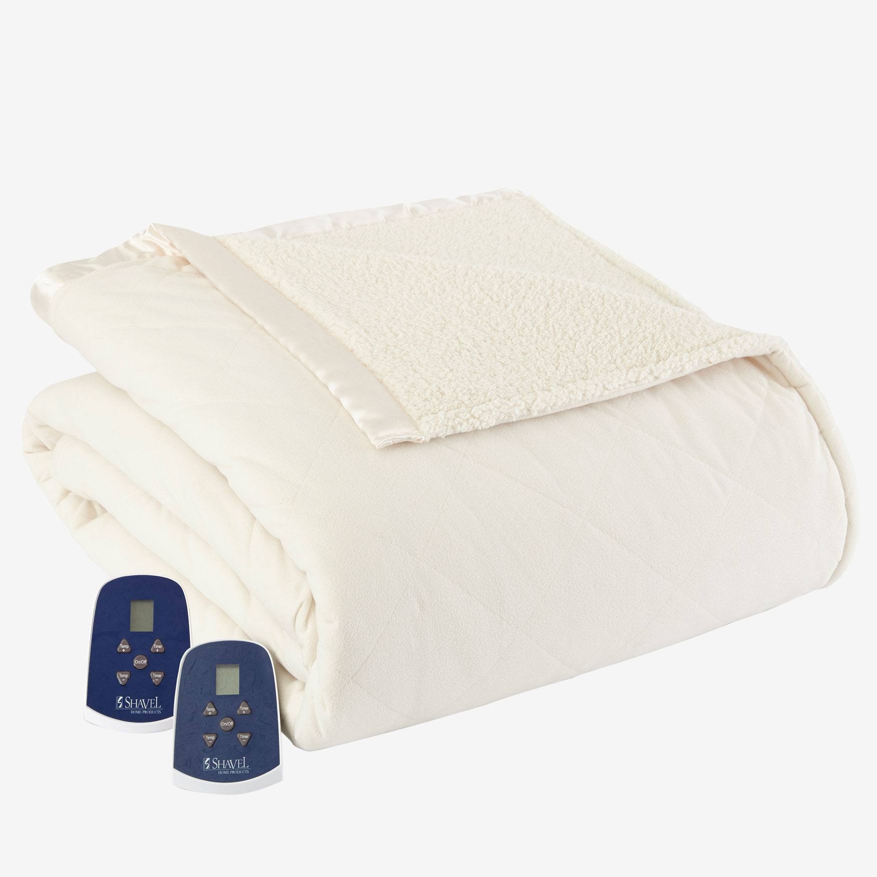 Micro Flannel Reverse to Sherpa Electric Heated Blanket - Ivory - King
