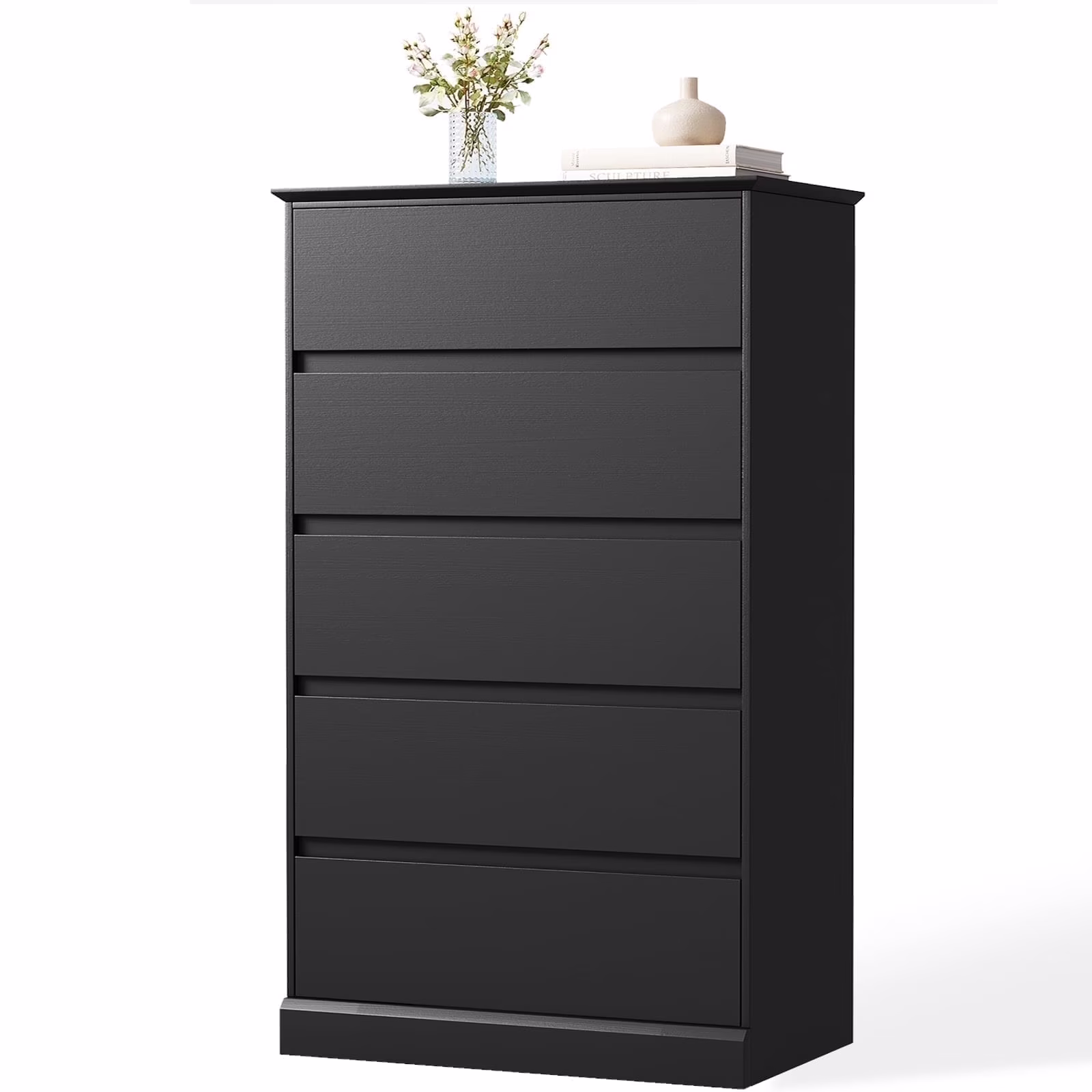 Black Dresser Bedroom Dresser, Tall Wood 5 Drawer Dresser Chest of Drawers for Closet, Living Room Hallway Kids Bedroom