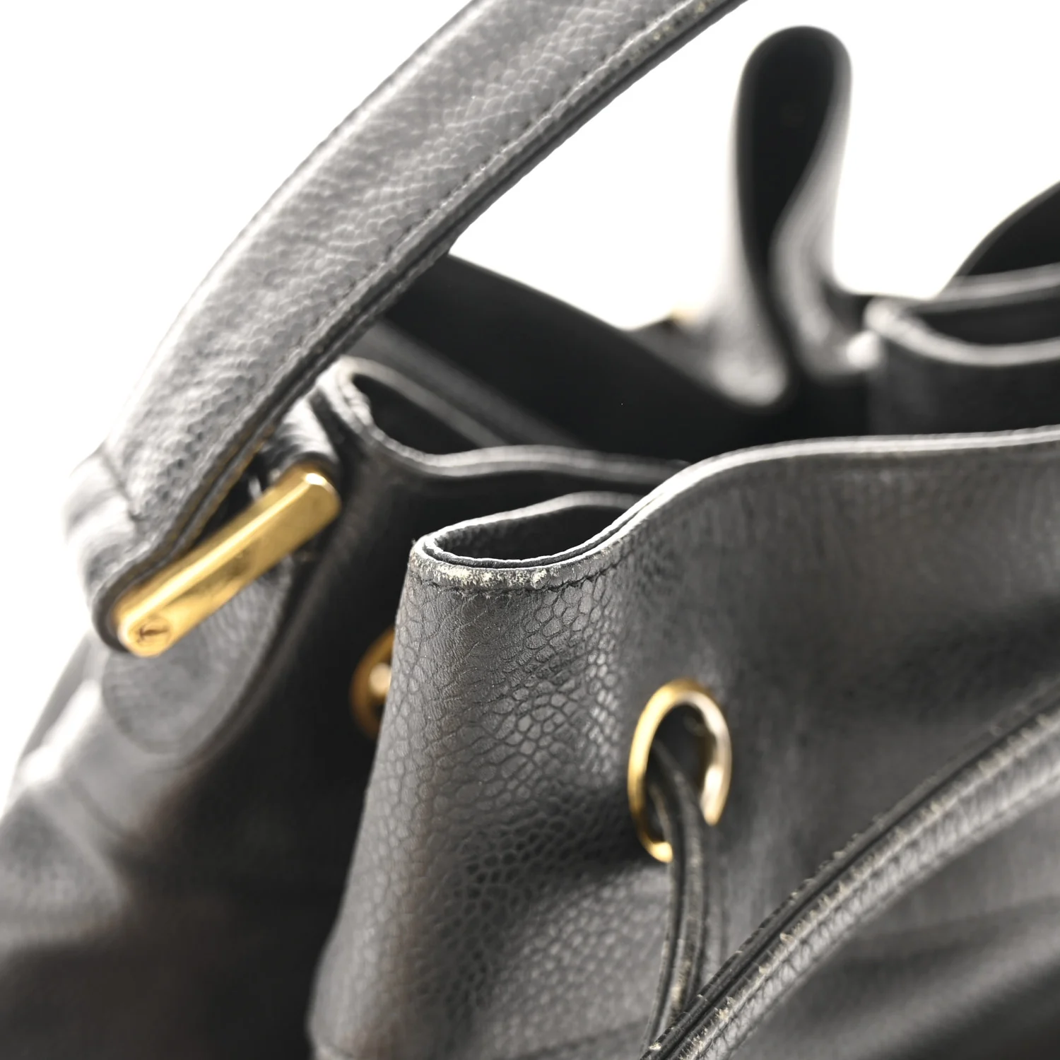 Caviar Quilted Drawstring Backpack Black