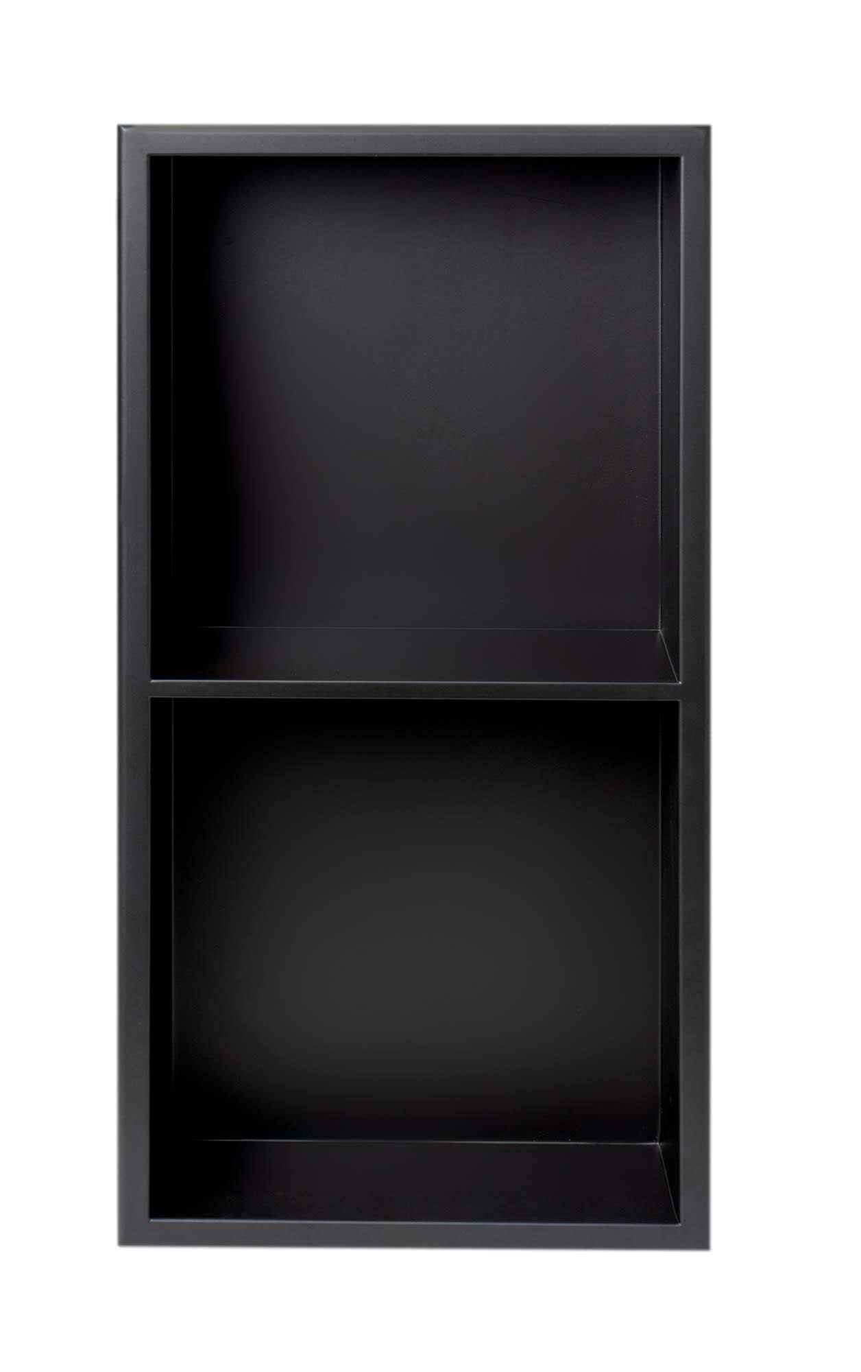 Alfi Brand ABNC1224-BLA 12 x 24 in. Stainless Steel Vertical Double Shelf Bath Shower Niche, Black Matte