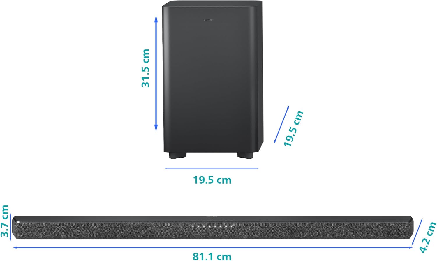 Philips TAB6200 2.1 Channel Soundbar with Wireless Subwoofer - Bluetooth  HDMI eARC  Dolby Atmos  DTS Virtual:X  240W Max Power  Black