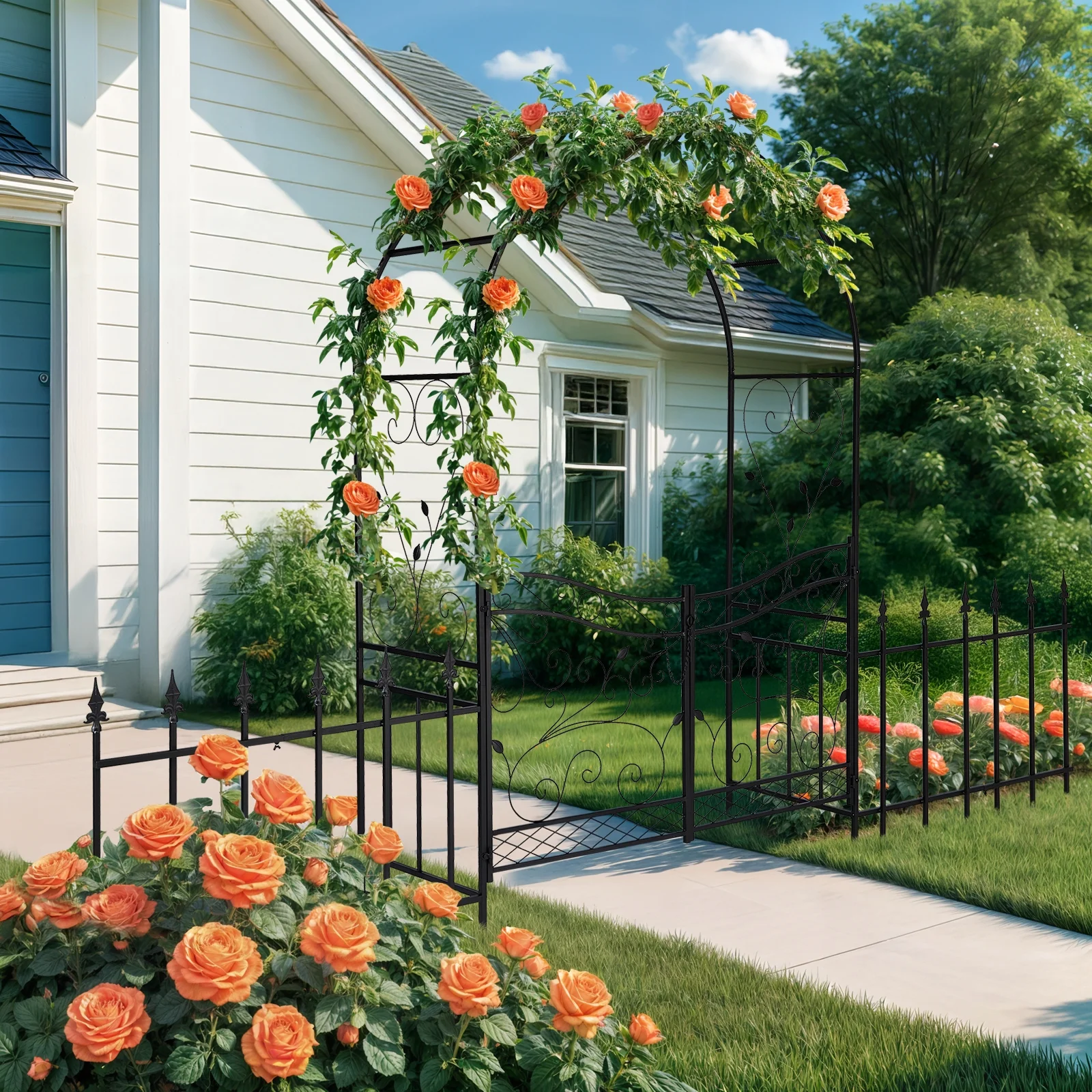 Garden Arch, Iron Arch for Climbing Plants, 7.2 FT Garden Arch With Seat Weather-Resistant, Black - Image 9