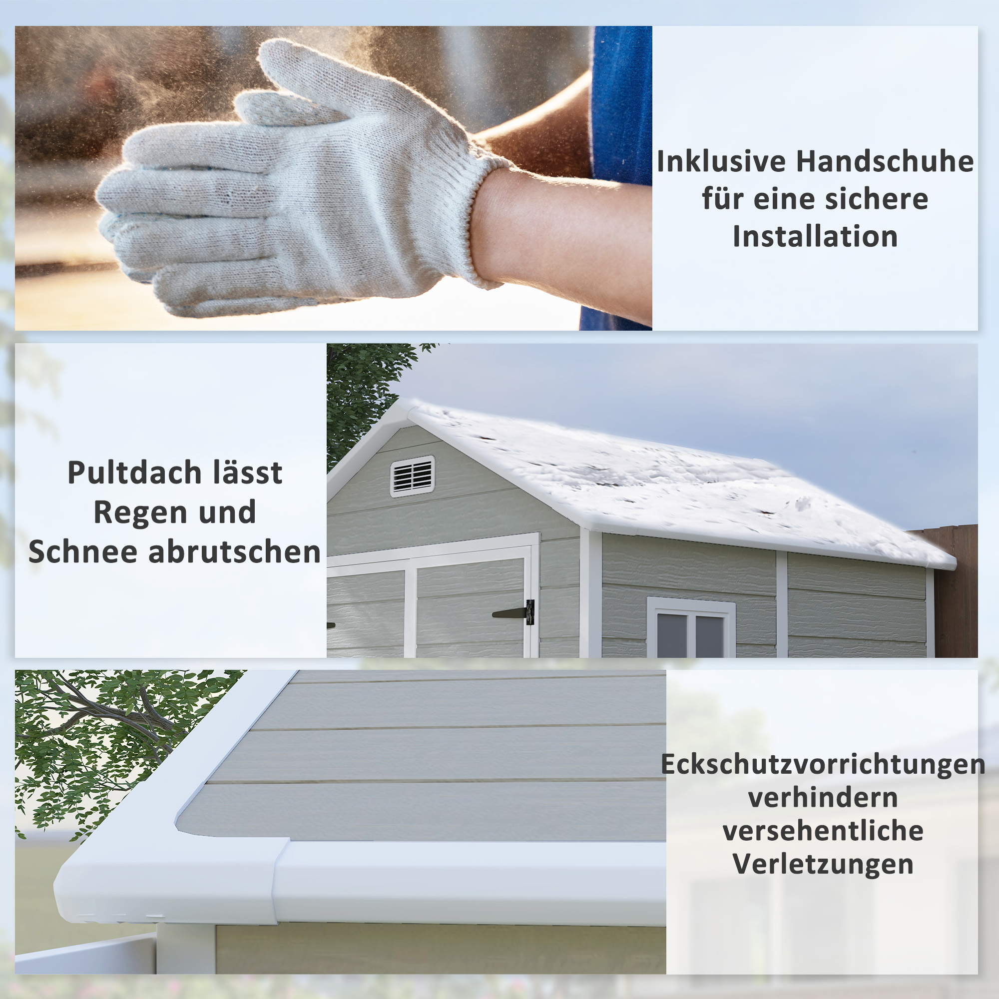 Outsunny Tuinschuur, Gereedschapsschuur met Bodem, Afsluitbare Deuren, Ventilatieopeningen, Venster, Houtlook, Kunststof, Grijs