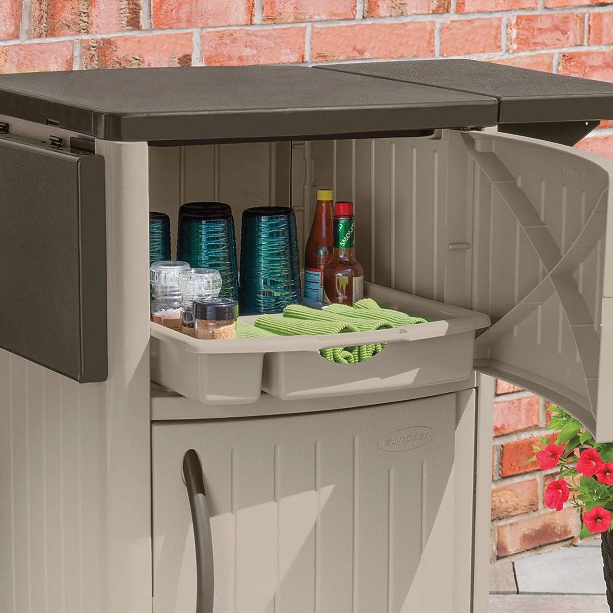 Suncast DCP2000 Portable Outdoor Prep Serving Grill Station Table and Cabinet Image 7