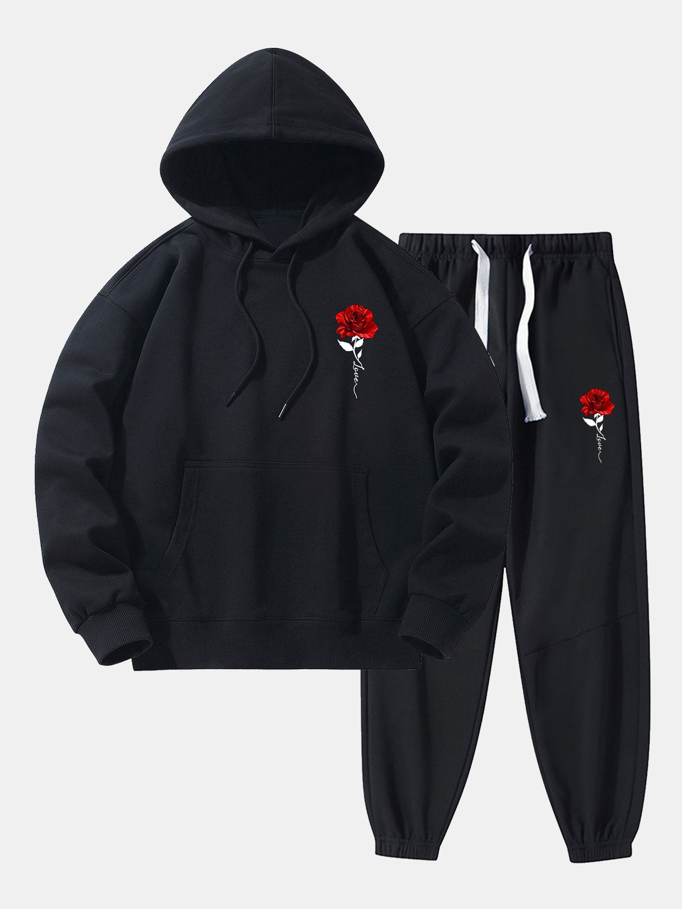 Sweat à capuche et pantalon de jogging en coton mélangé imprimé rose