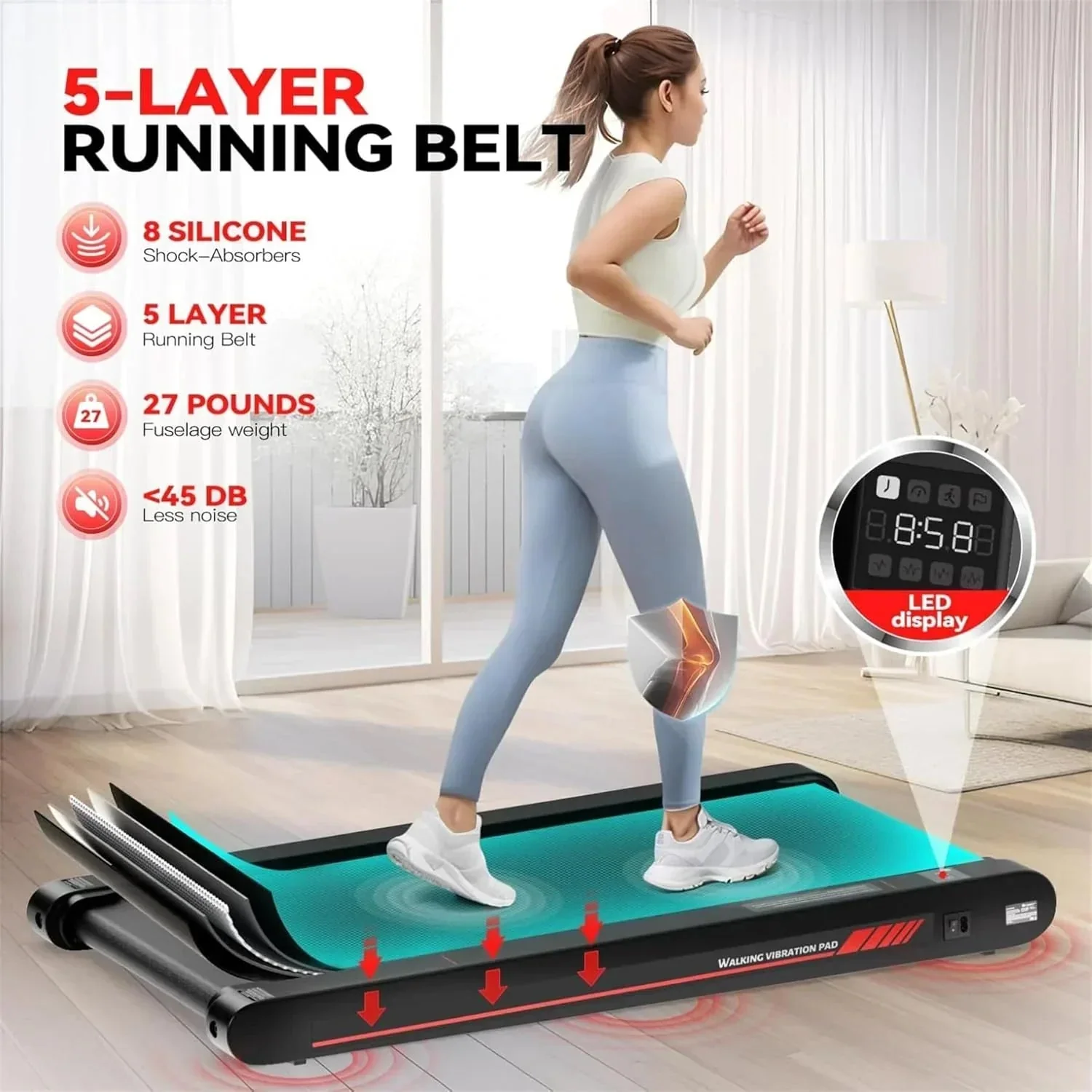 Walking Vibration Pad with APP, 3 in 1 Under Desk Treadmill, 2.5HP Low Noise Walking Treadmill Pad with Remote Control,Portable Treadmills for Home Office