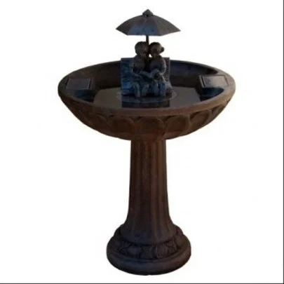 Smart Solar Umbrella Solar Garden Water Fountain, Boy & Girl Reading on Bench
