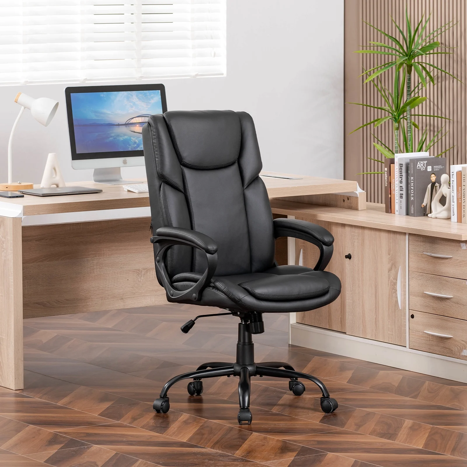 Executive Ergonomic High Back Leather Home Office Desk Chair, Black(Black) - Image 2