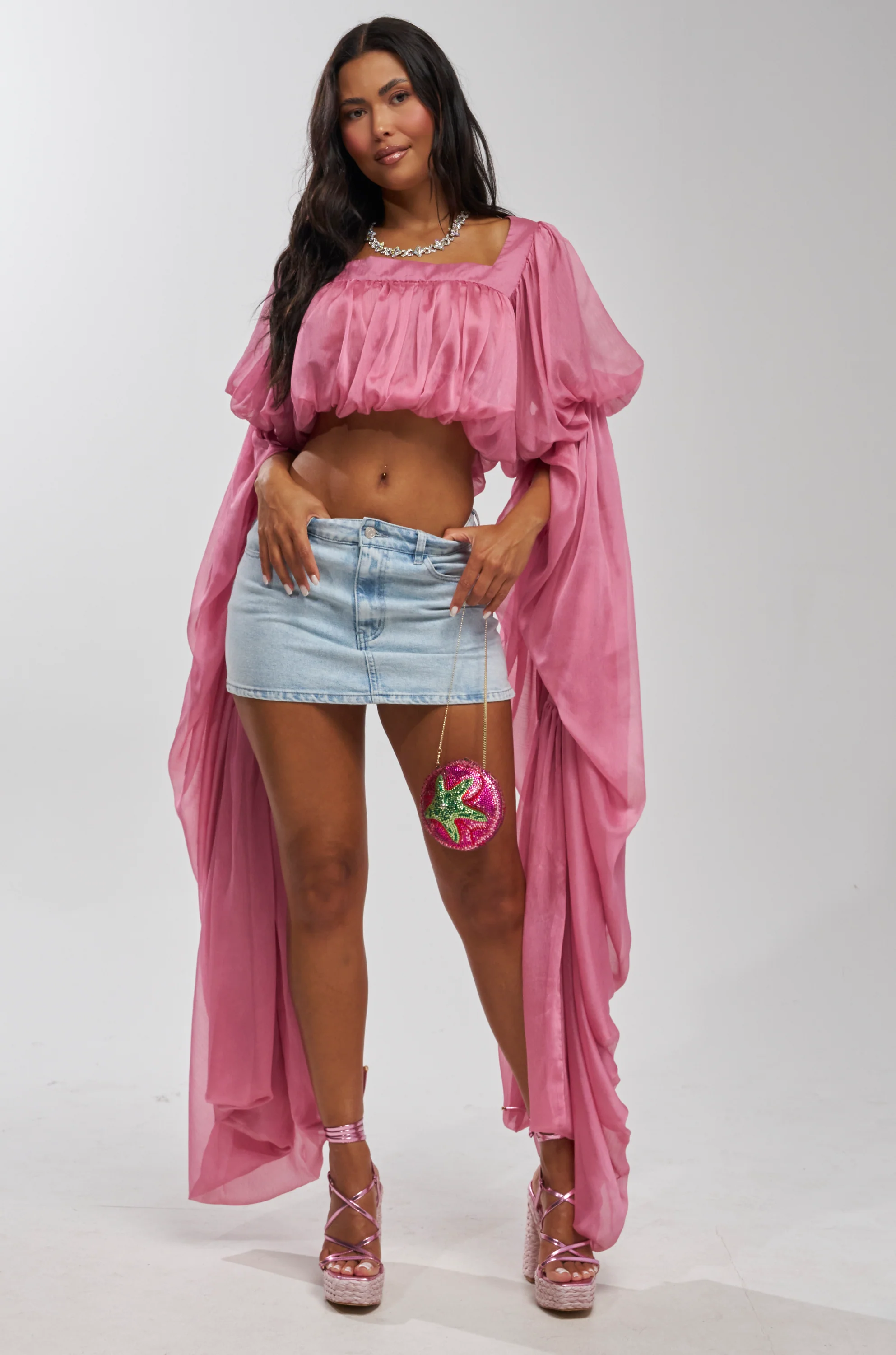 SLOUCHY SQUARE NECK LONG SLEEVE BLOUSE TOP IN MAUVE - Akira Store