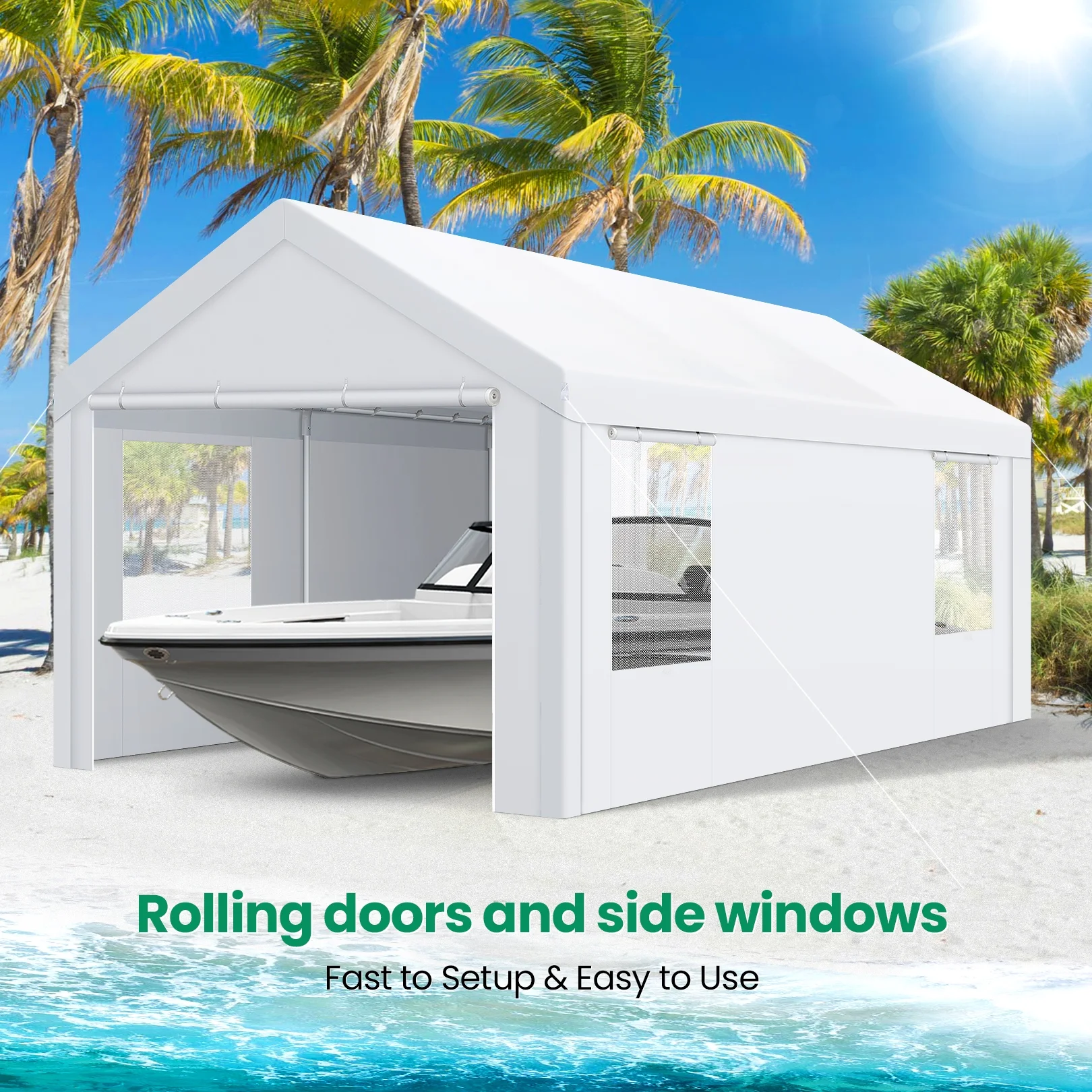 HOTEEL Carport 10'X20' Large Heavy Duty Car Canopy with Steel Frame, Portable Garage Wedding Tent Big Tents Carports Shelter, All - Season Tarp for Outdoor Party Birthday, White