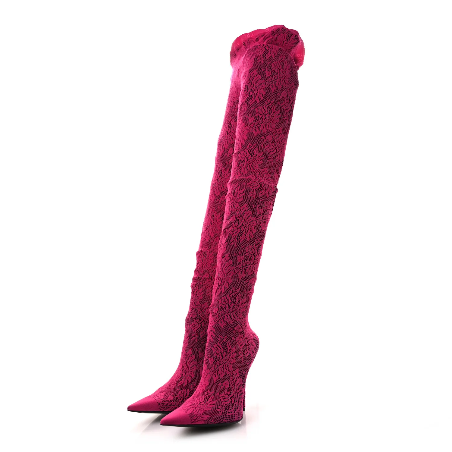 Lace Jersey Pantaleggings Pointed Toe Knife Thigh High Boots 39 Black Pink