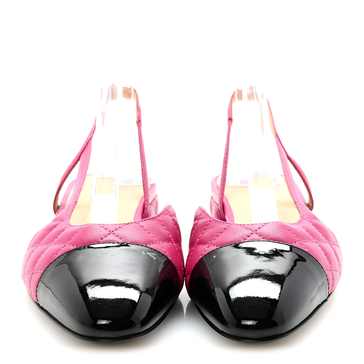 Lambskin Patent Cap Toe CC Slingback Flats 37.5 Fuchsia Black