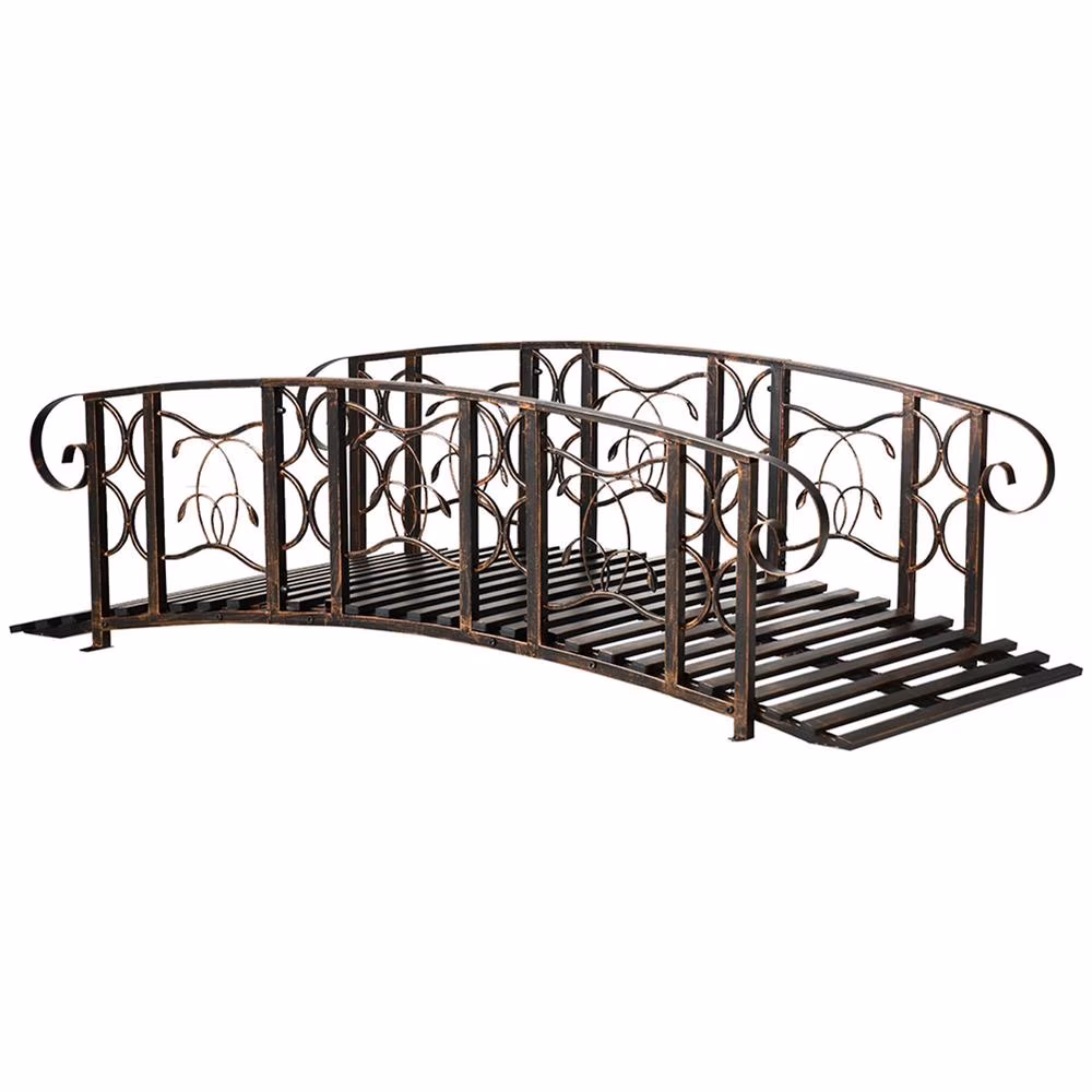 GVN Bridge, Garden Bridge,Metal Arch Backyard Garden Bridge with 660 lbs. Weight Capacity, Safety Siderails, Black