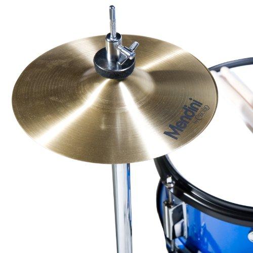 Batterie Mendini By Cecilio pour enfants/juniors – 16 pouces, 5 pièces, bleu métallisé – Kit de batterie débutant avec siège réglable, cymbale, pédale et baguettes – MJDS 5 BL