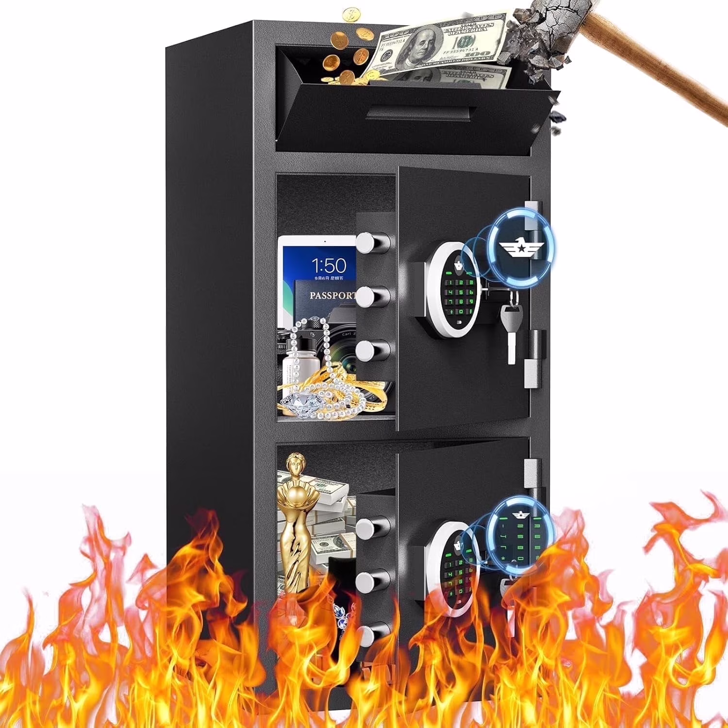 7.0 Cu ft Large Safe Box Fireproof Waterproof, Digital KeypadHome Safe with Deposit Slot Dual Alarm System, Money Safe With Mute Function and LED Light, Security Box for Money Valuables(Multi color) - Image 3
