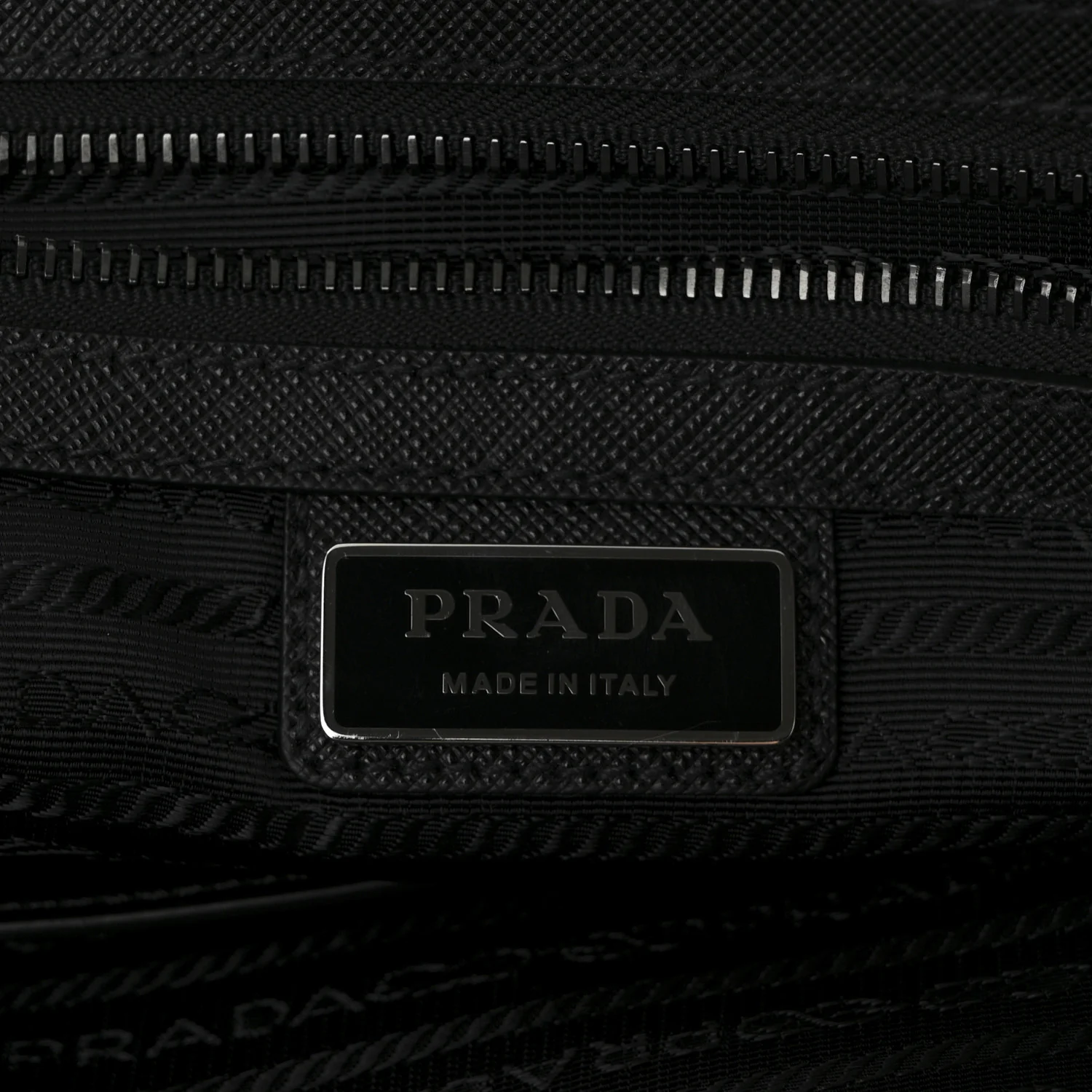 Re-Nylon Saffiano Metal Triangle Logo Briefcase Black