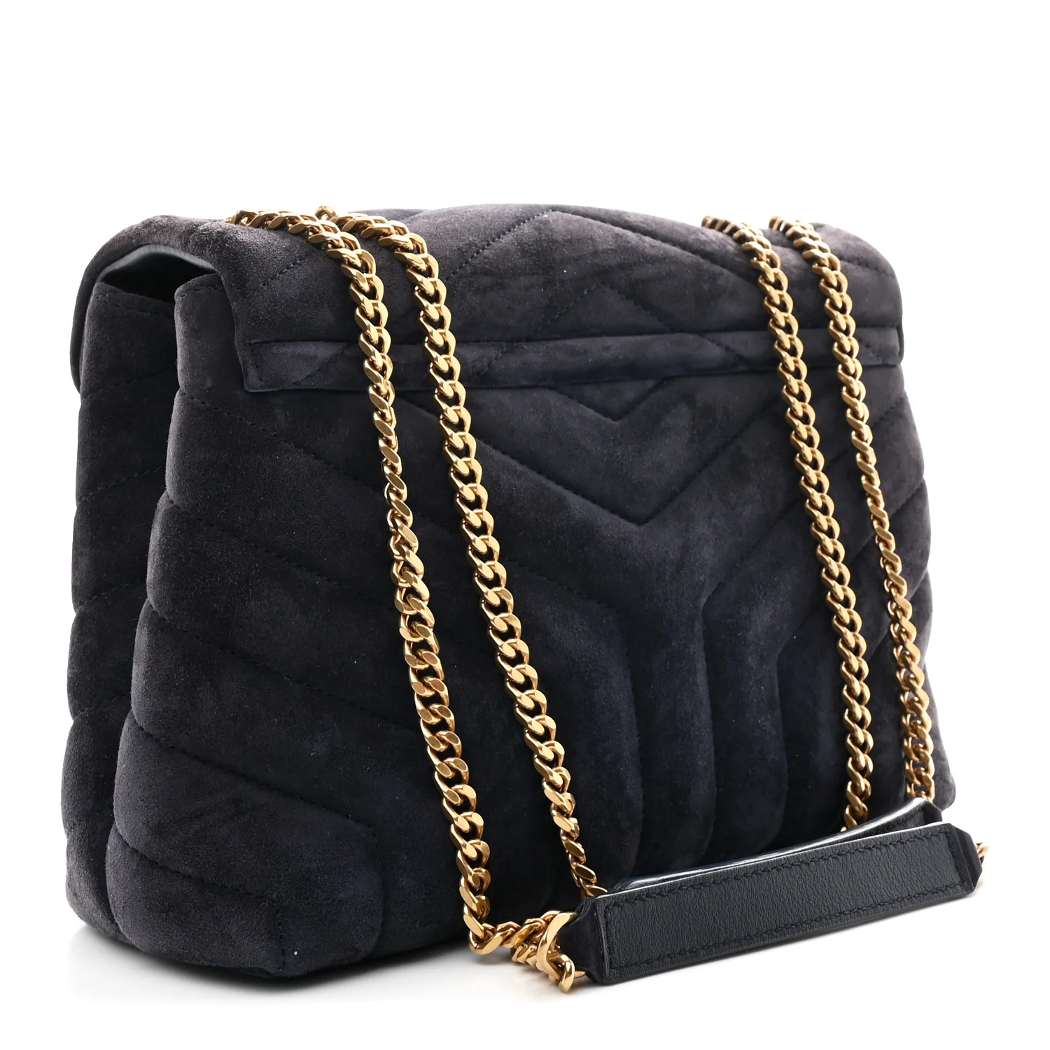 Suede Calfskin Y Quilted Monogram Small Loulou Chain Satchel Deep Marine