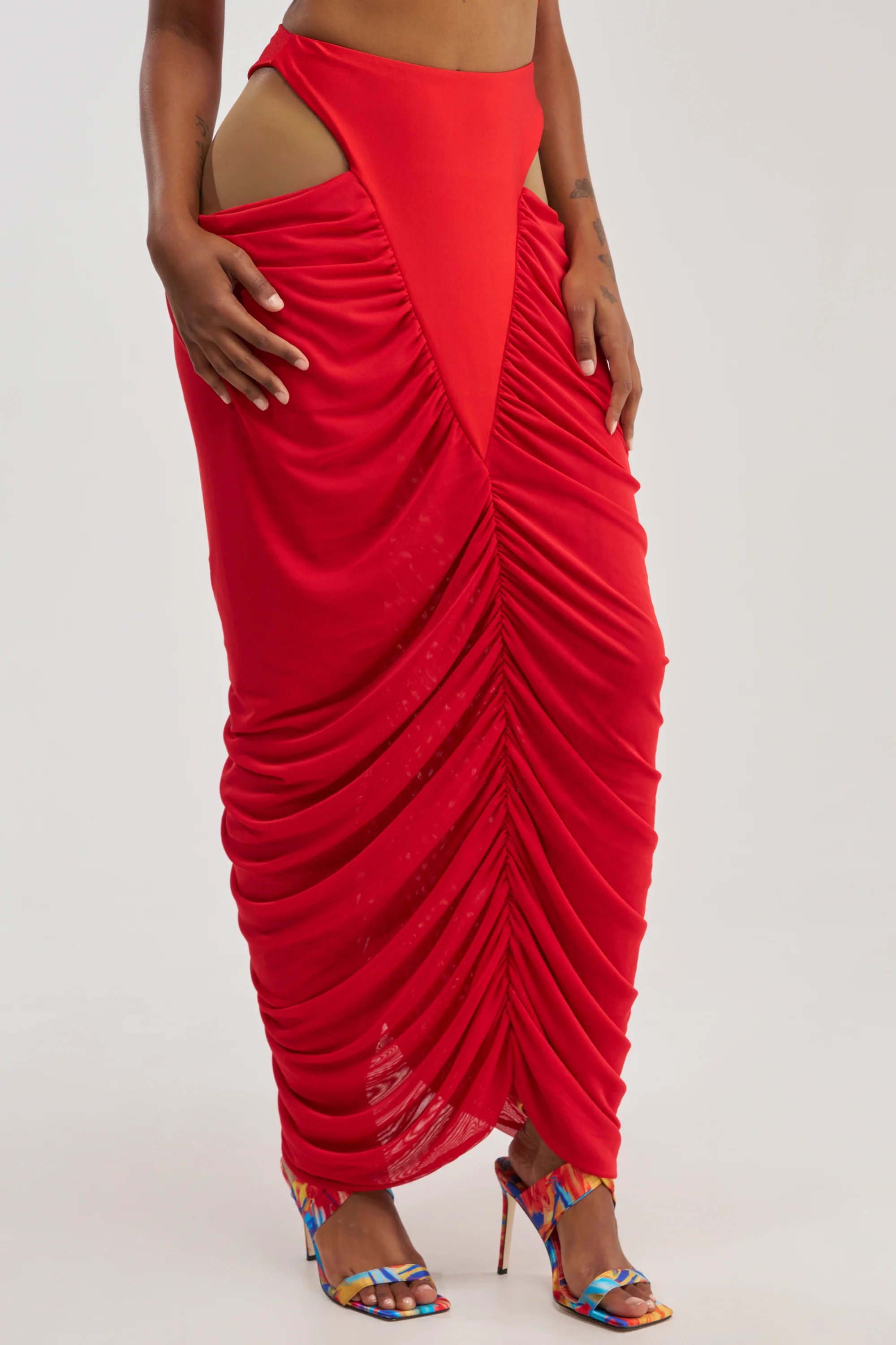 HOTTIE ALERT MESH MAXI SKIRT IN RED - Akira Store