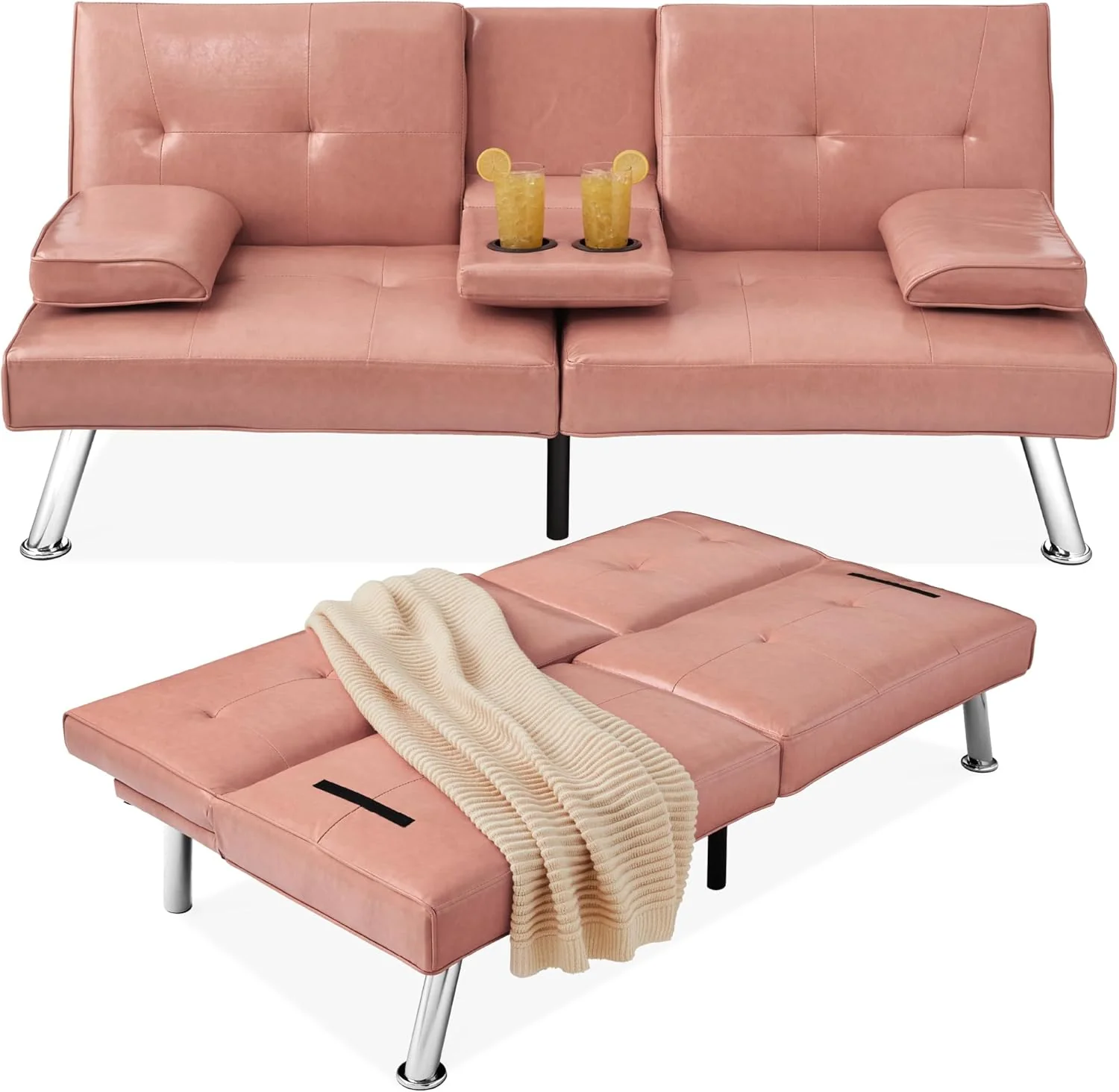 Futon convertible moderne en similicuir Best Choice Products, pliable et réglable