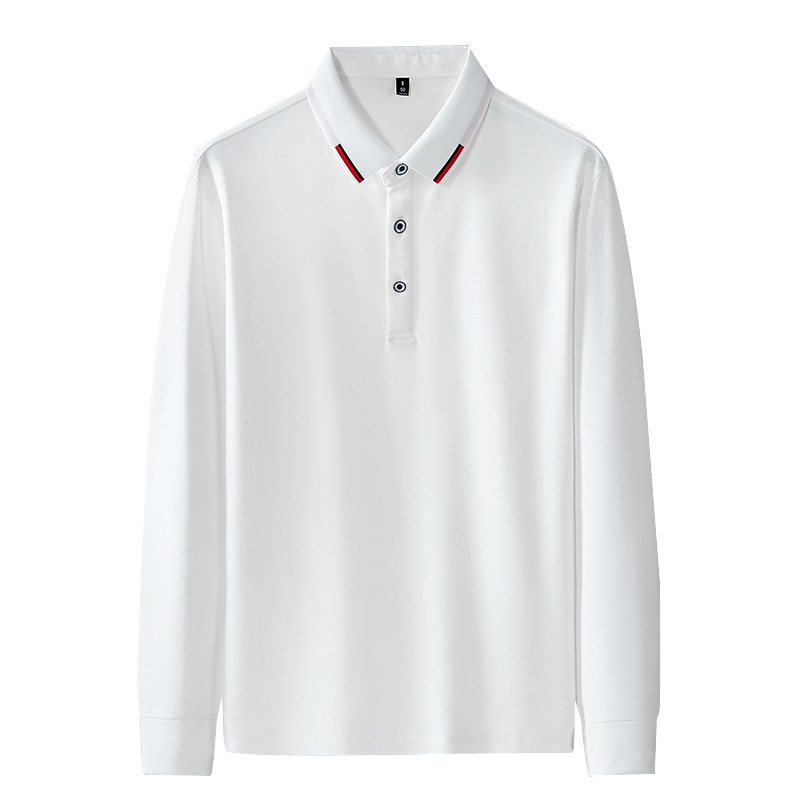 polo blanc à revers et manches longues pour homme