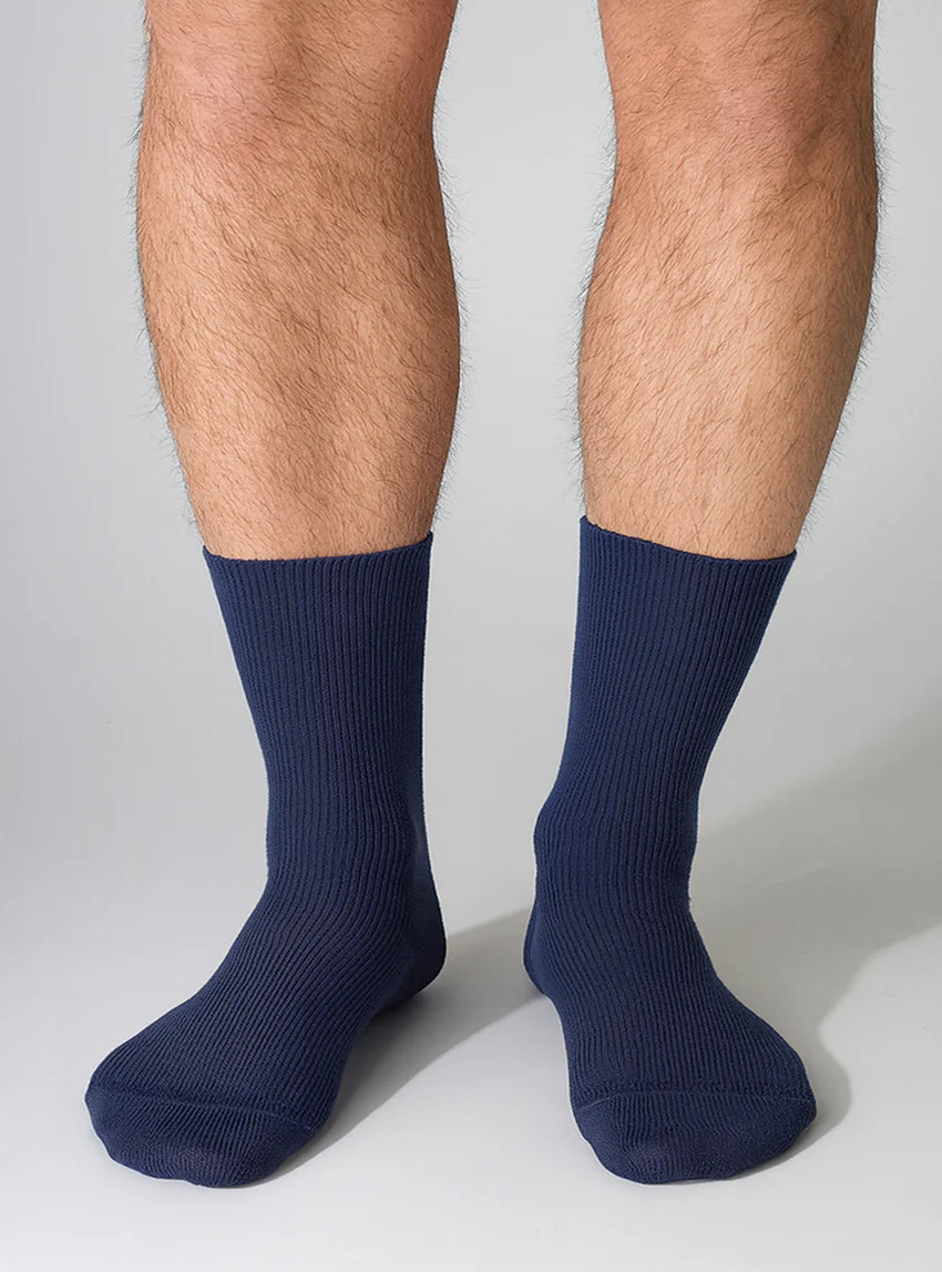 Mi-chaussettes mixte en laine sans élastique bleu marine