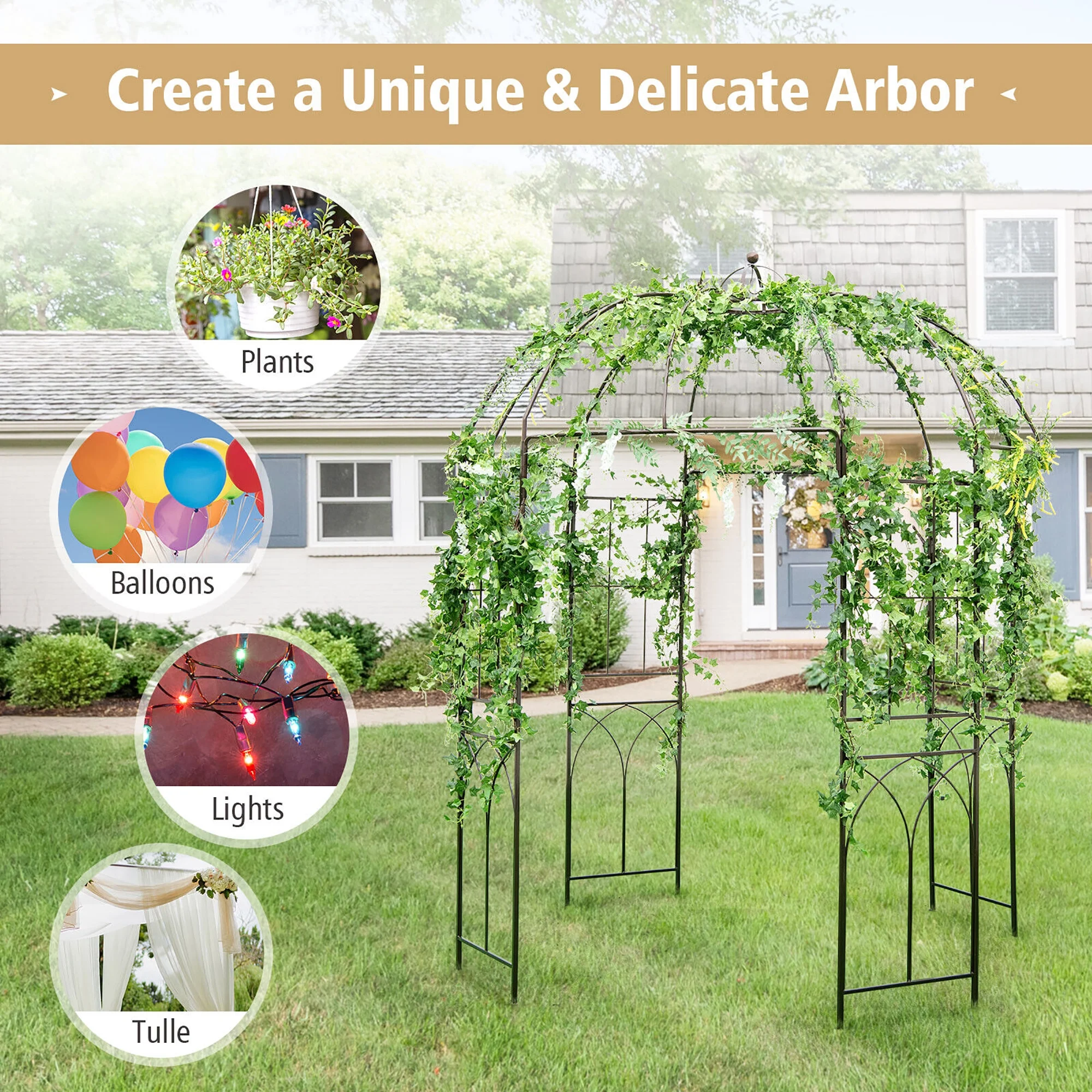 Birdcage Shape Garden Arbor Pergola Climbing Plants Stand Rack for Wedding Party - Image 5