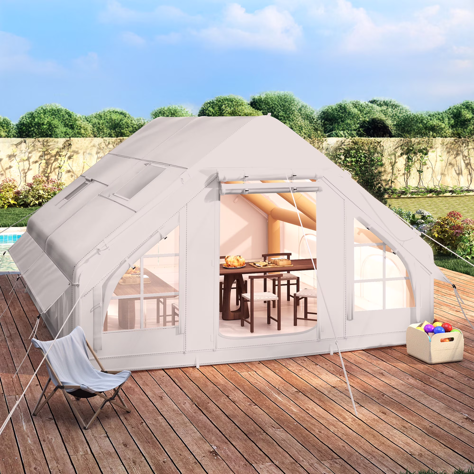 Dextrus Easy Setup 4 Season Waterproof Windproof Outdoor Blow up Glamping Tent with Pump, Suitable for 2 - 6 People