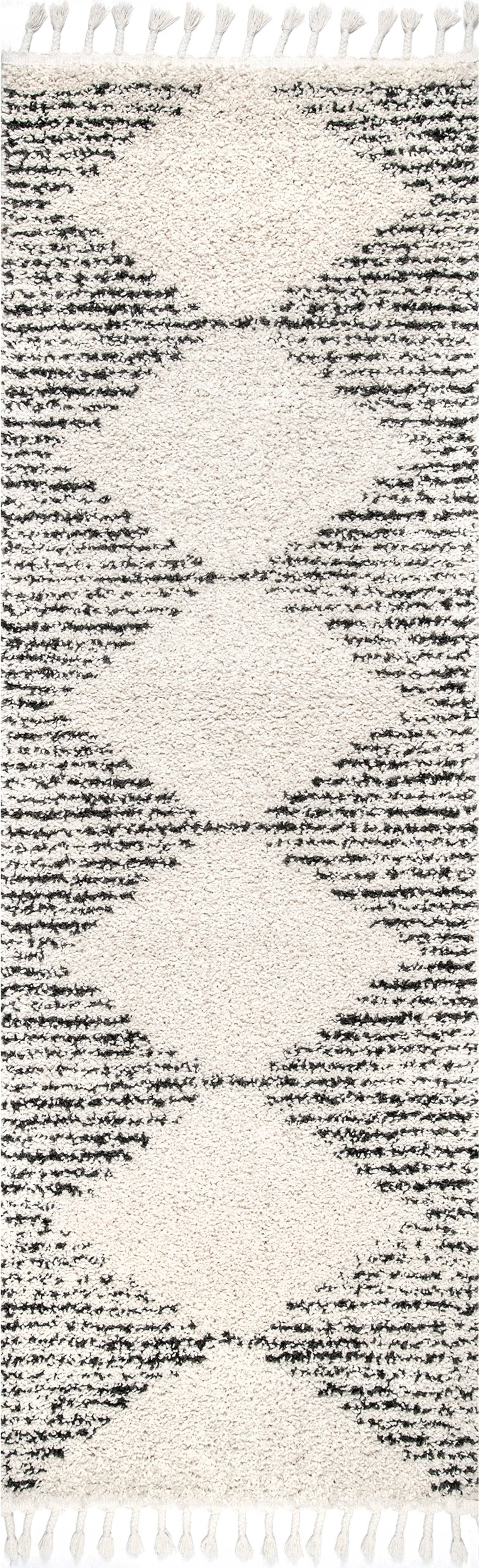 nuLOOM Bria Moroccan Diamond Tassel Area Rug - Off White - 2x14 Feet