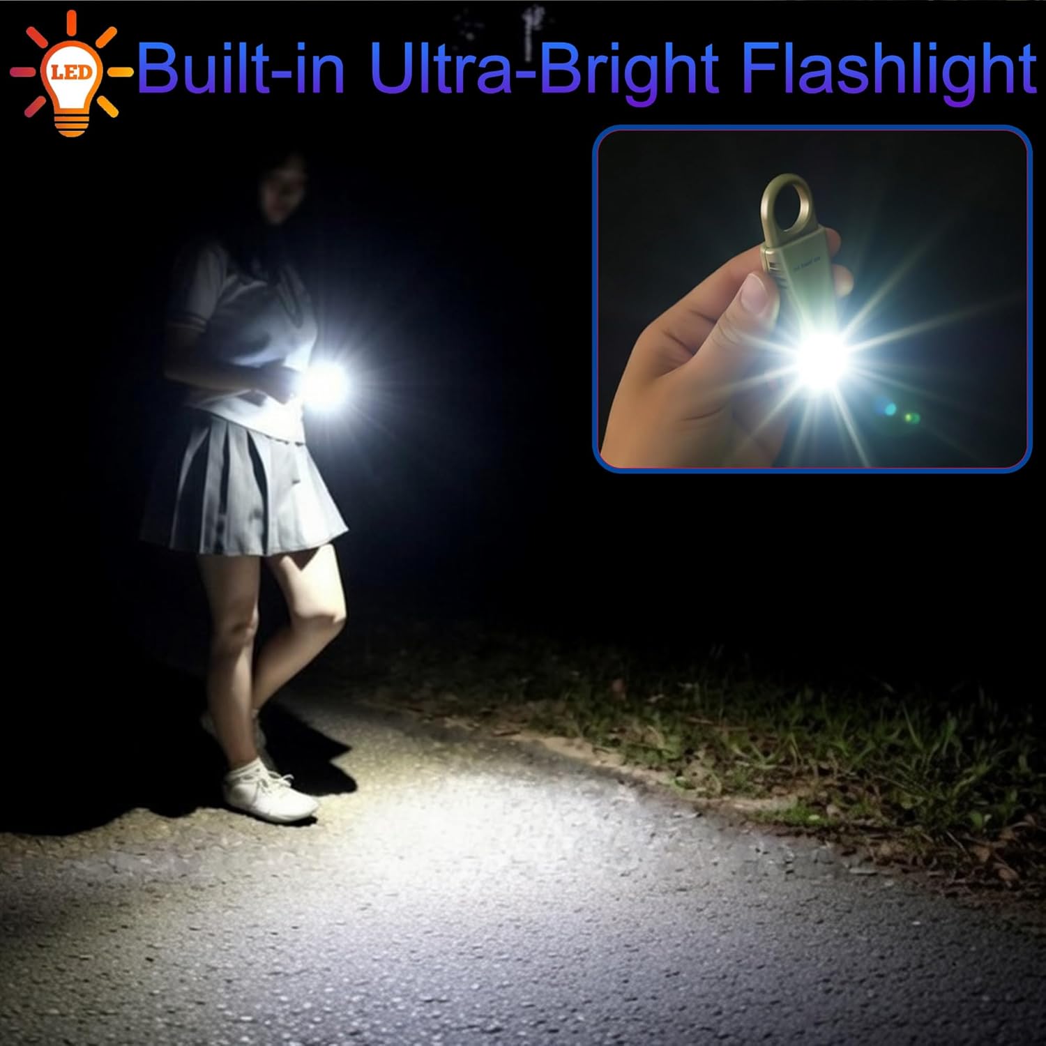 135dB Rechargeable Personal Safety Alarm Built-in Ultra-Bright Flashlight Non Slip Grip Keychain Emergency SOS Siren for Women, Students, Night Runner. Loud Sound Hiking Bear Alerts Hook. Rose Gold