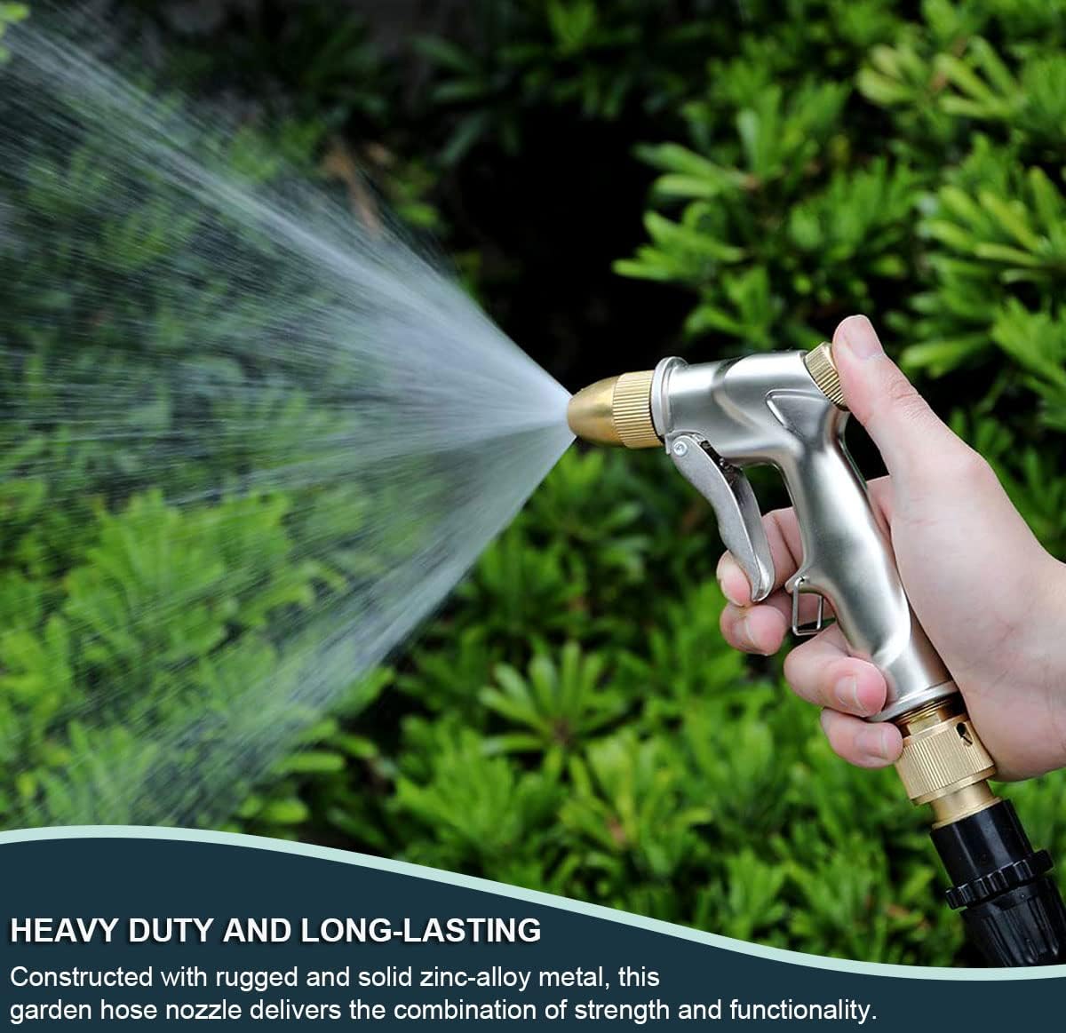 ESOW Garden Hose Nozzle Heavy Duty Metal, Full Brass Pistol Grip 4 Patterns