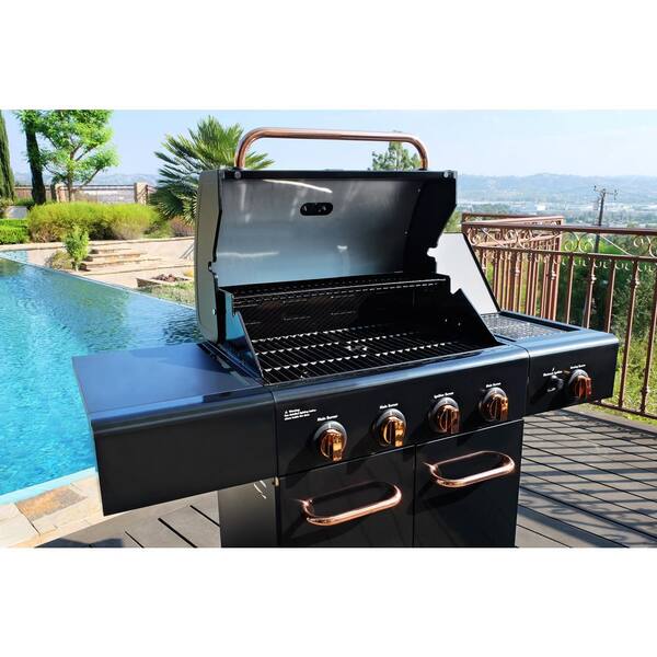 4 Burner Propane Gas Grill with Side Searing Burner in Black with Copper Accent Image 4