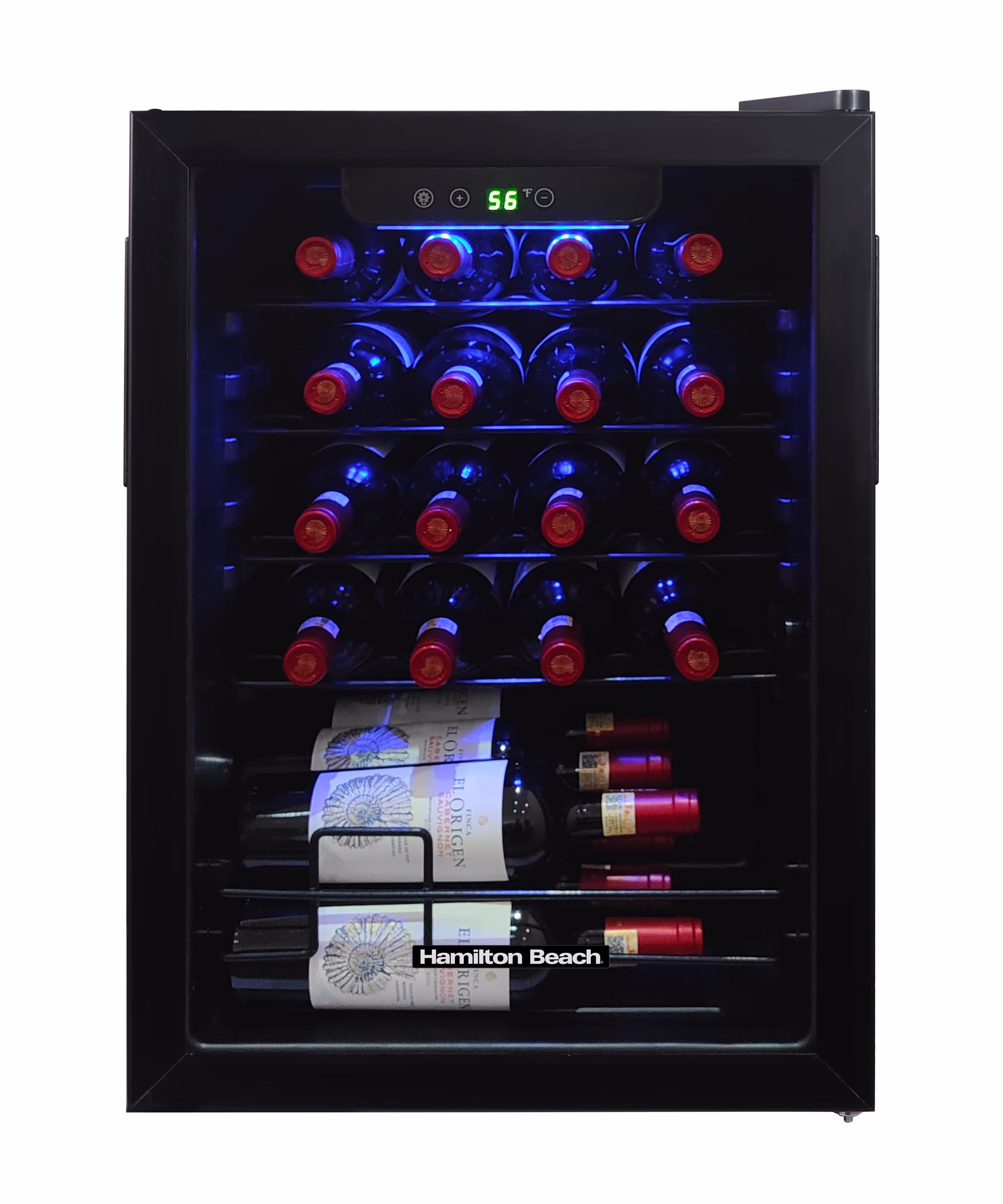Hamilton Beach, 43 Bottle, Dual Zone Wine Refrigerator, Glass Door, Wooden Shelves, Stainless Steel
