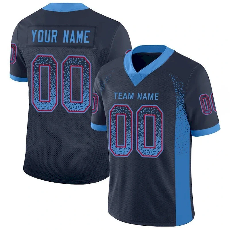 Custom Navy Powder Blue-Red Mesh Drift Fashion rugby jersey