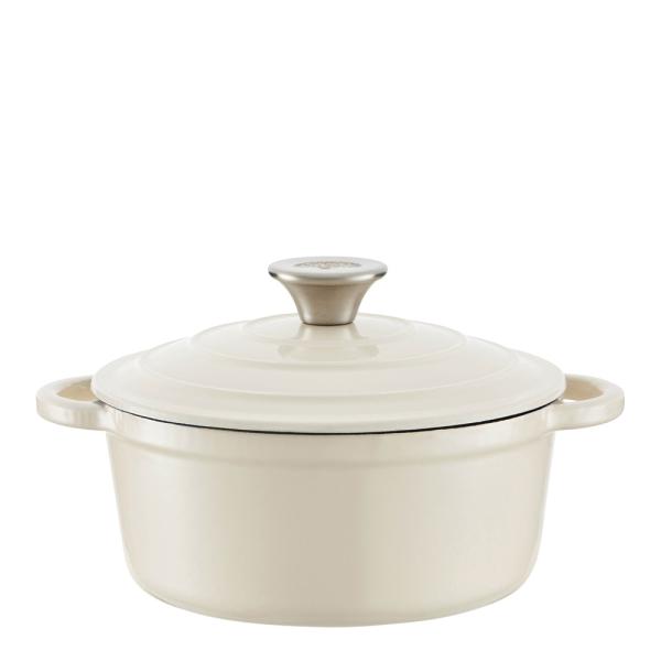 Rund støpejernsgryte 20 cm 2L krem