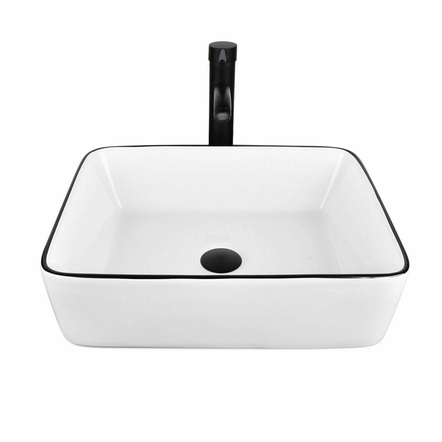 Bathroom Ceramic Sink Vanity Vessel Basin Porcelain Faucet Drain Combo Rectangle,White(Style A)