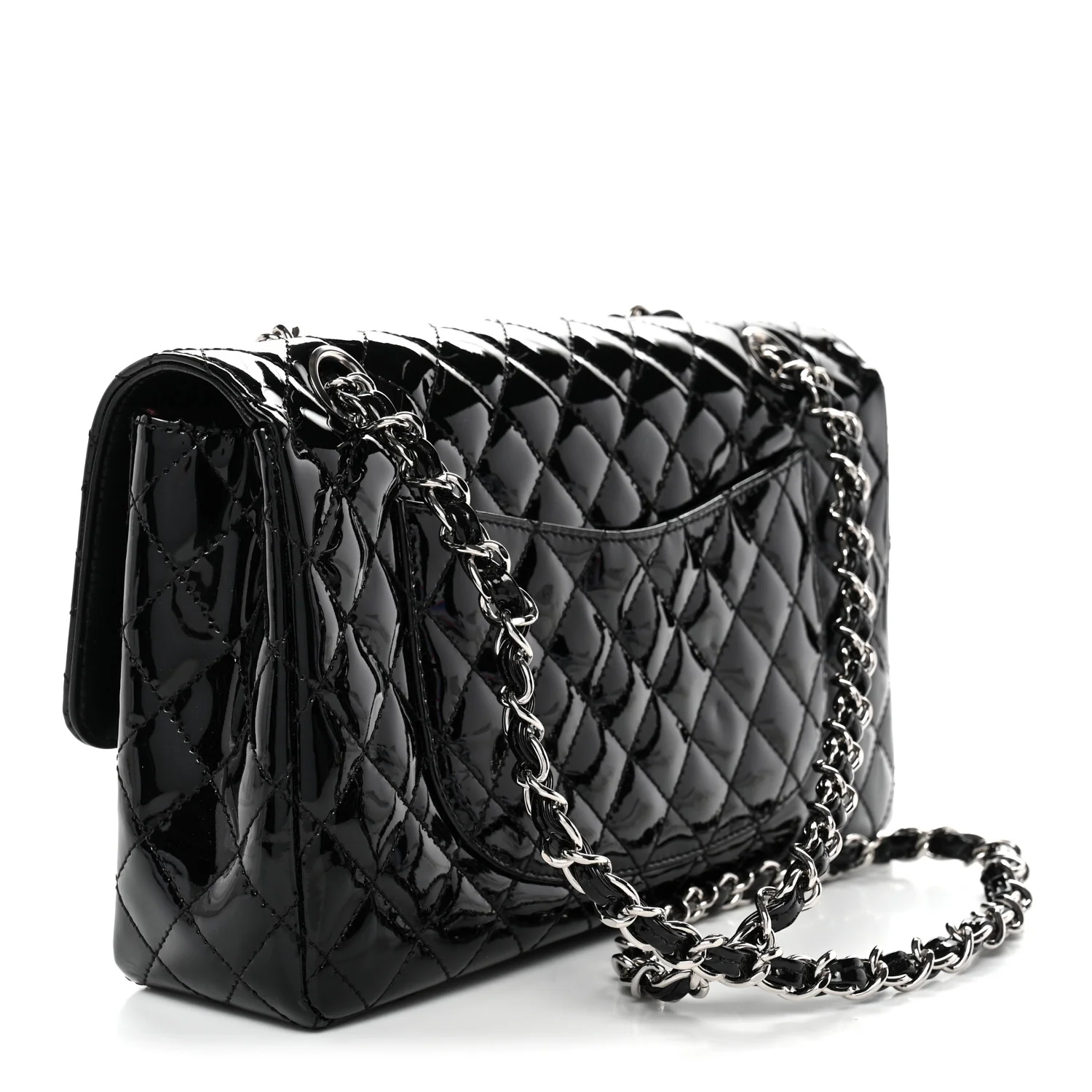 Patent Quilted Secret Label Medium Flap Black
