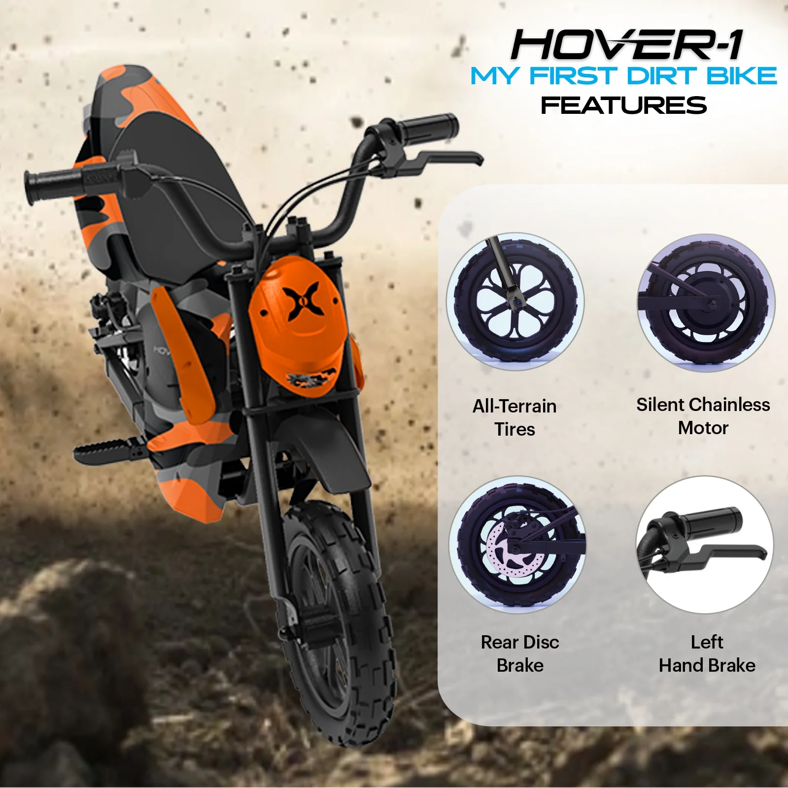 My First Dirt Bike for Kids 300W Motor, 9MPH Max Speed, 9 Mile Range, 12�� Off-Road Tires, 120LB Max Weight, Twist Grip Throttle Rear Disc Brake Electric Dirt Bike for Kids Ages 5+ Years(Camo) - Image 2