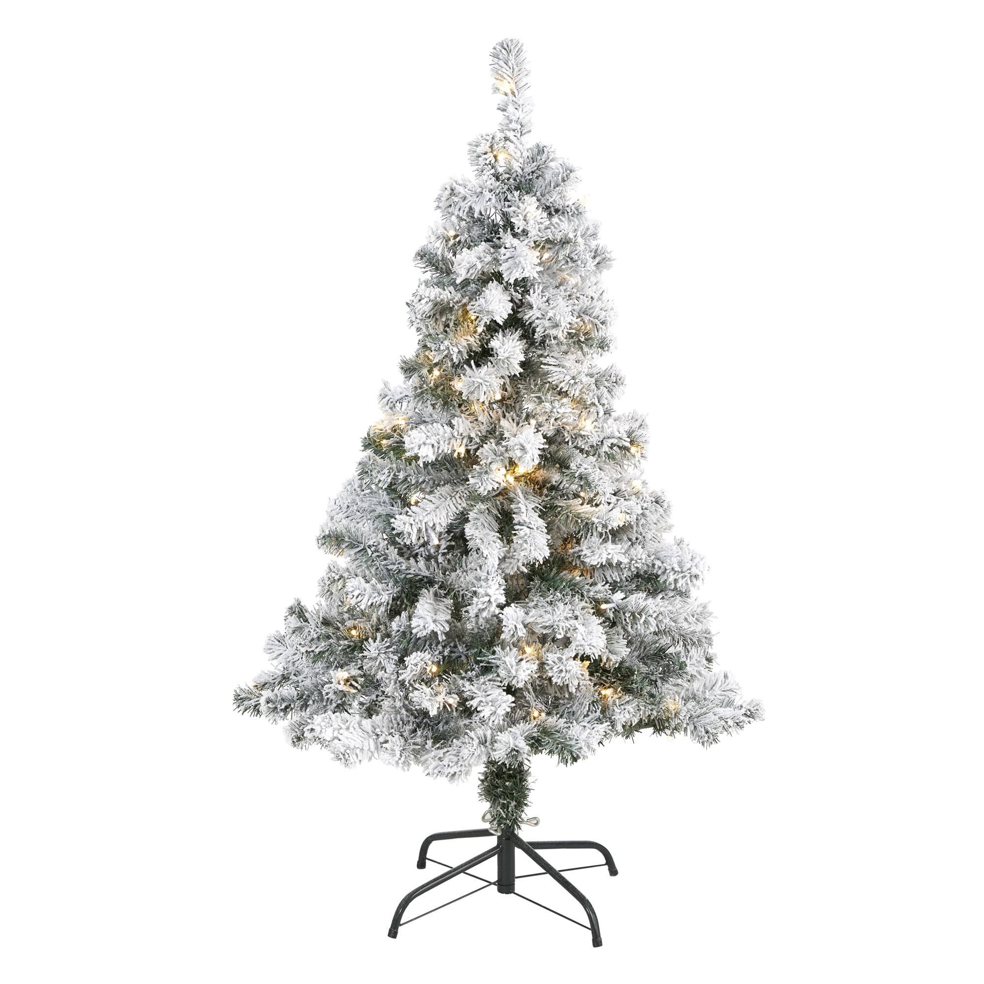 Nearly Natural 4-ft Spruce Pre-Lit Flocked Artificial Christmas Tree with LED Lights | T1750