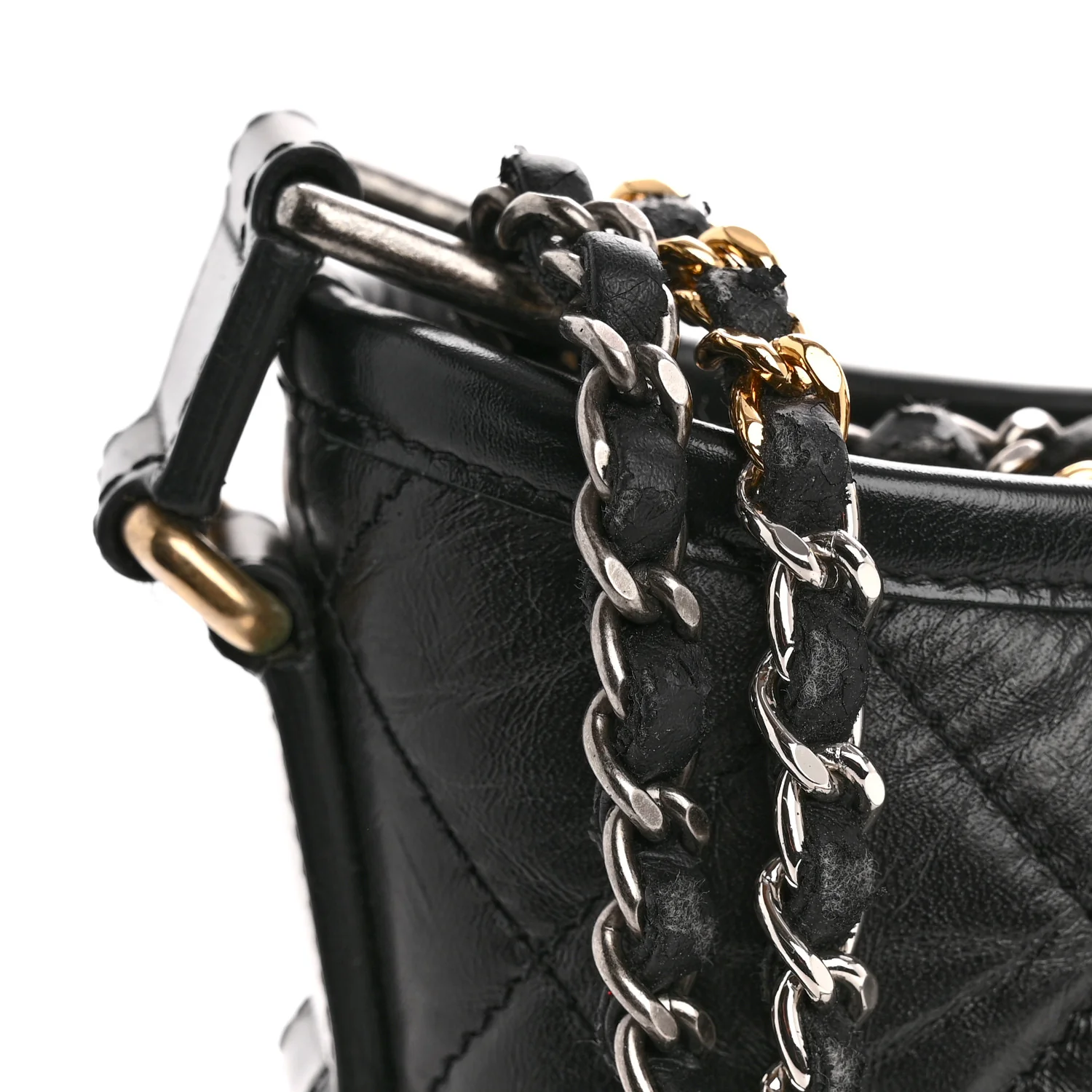 Aged Calfskin Quilted Small Gabrielle Hobo Black