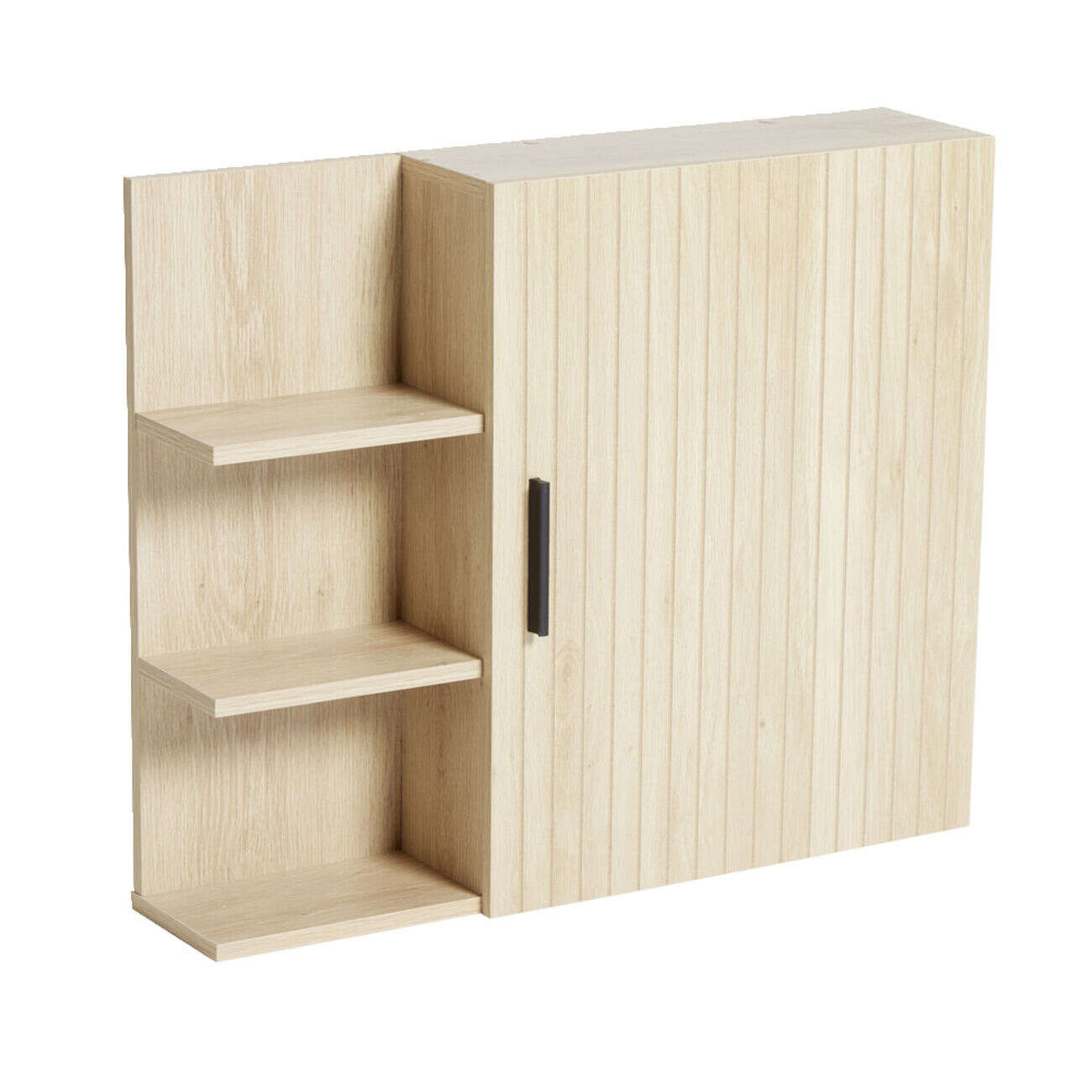 Meuble mural salle de bain en bois avec 1 porte et 3 tablettes 60x14xH50cm