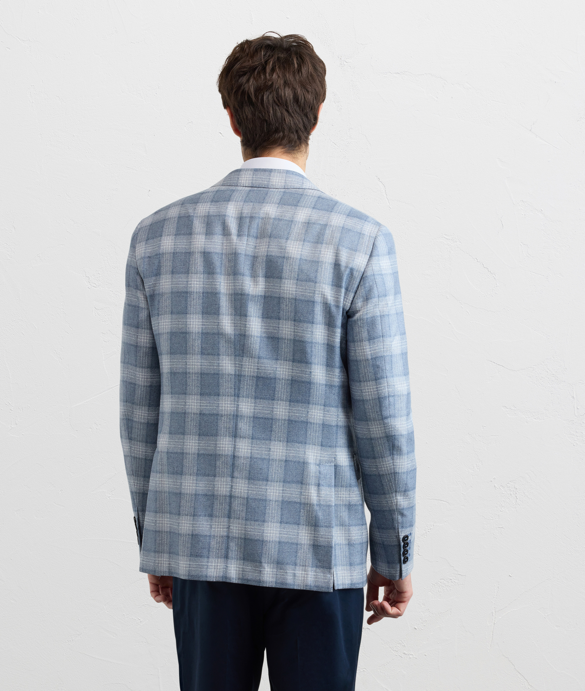 LIGHT BLUE CHECKED SILK AND CASHMERE VICENZA LINE HALF LINED JACKET
