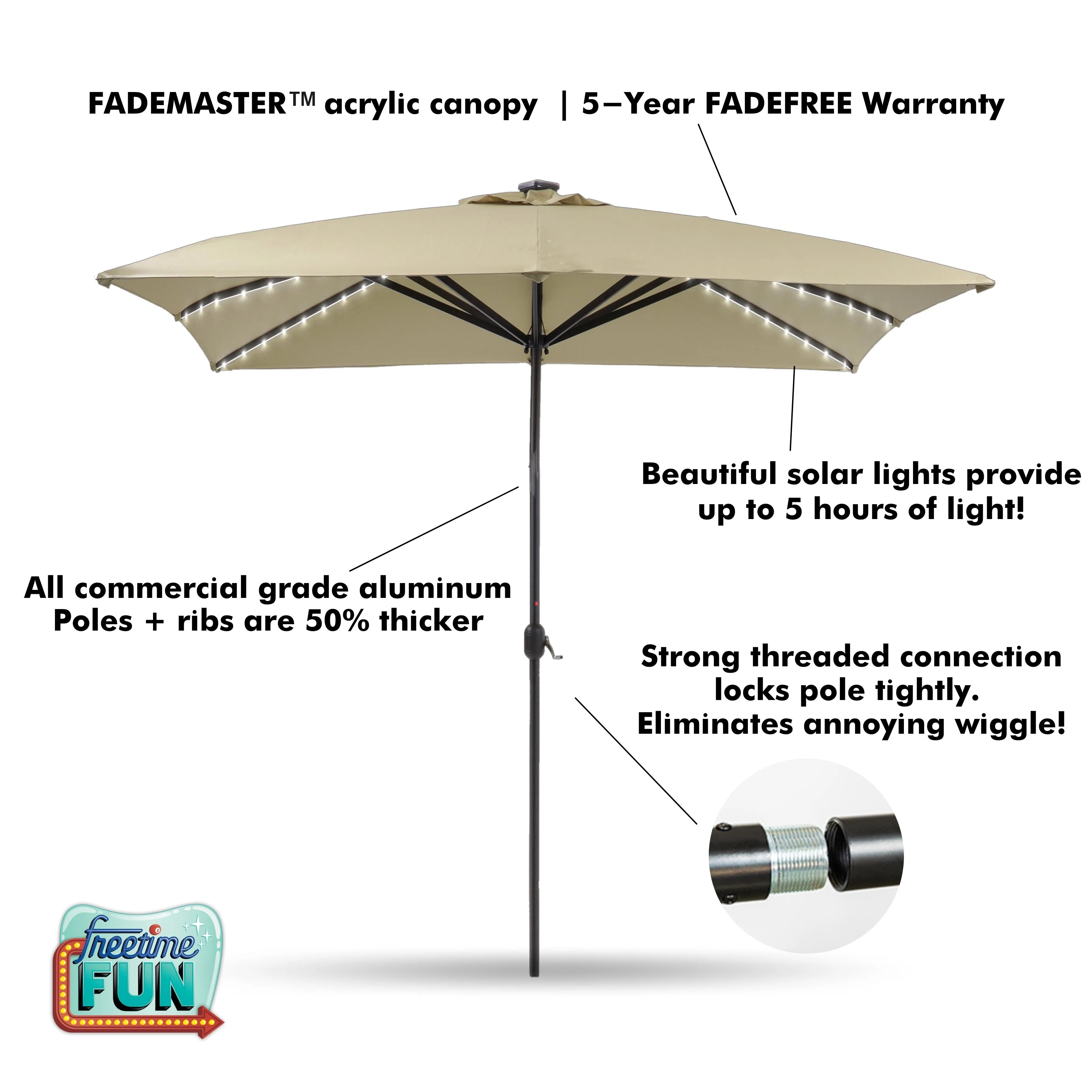 Freetime Fun Heavy Duty Ibiza 8' x 10' Rectangular Outdoor Patio Umbrella with Solar Lights, Blue(Blue)