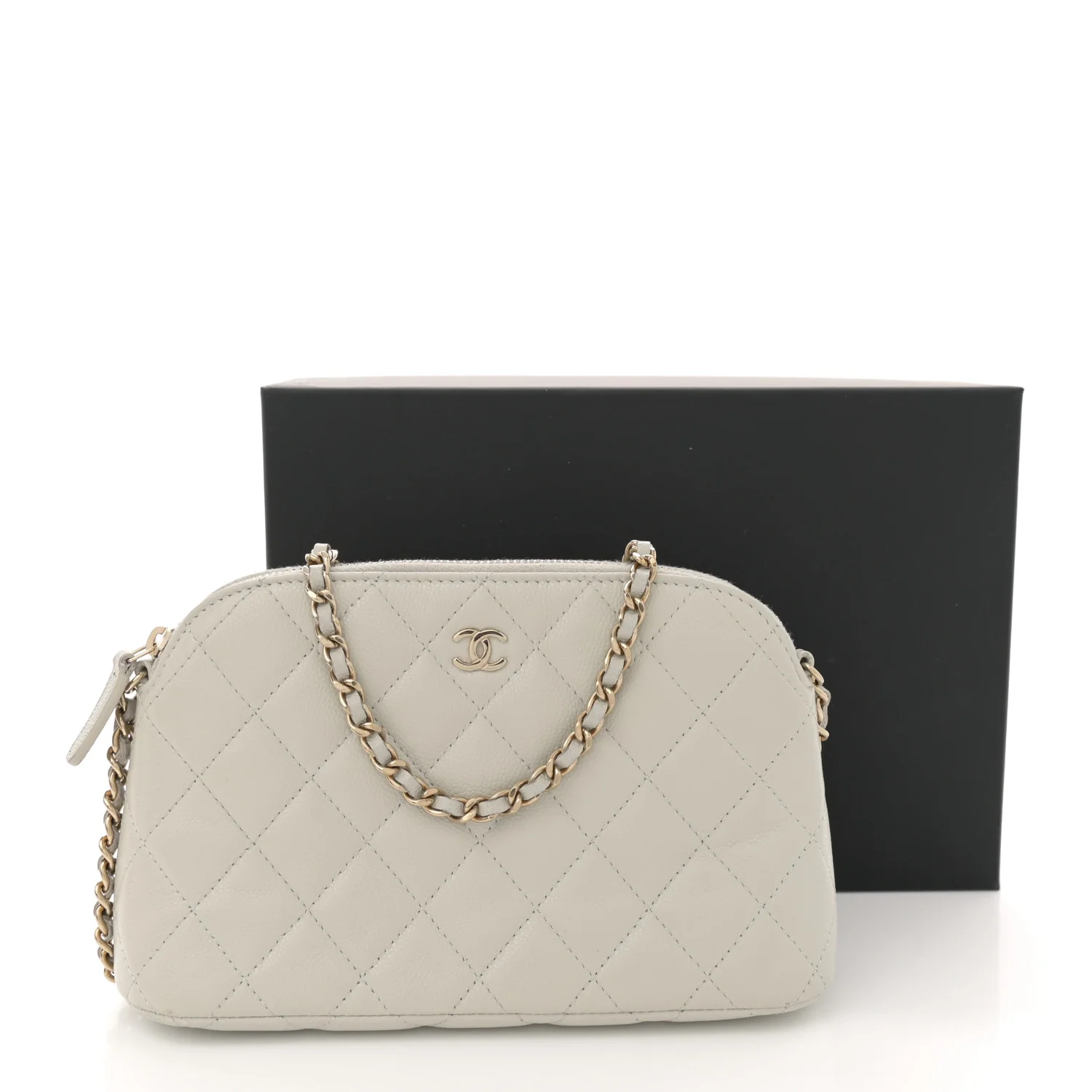 Caviar Quilted Classic Clutch With Chain Light Grey