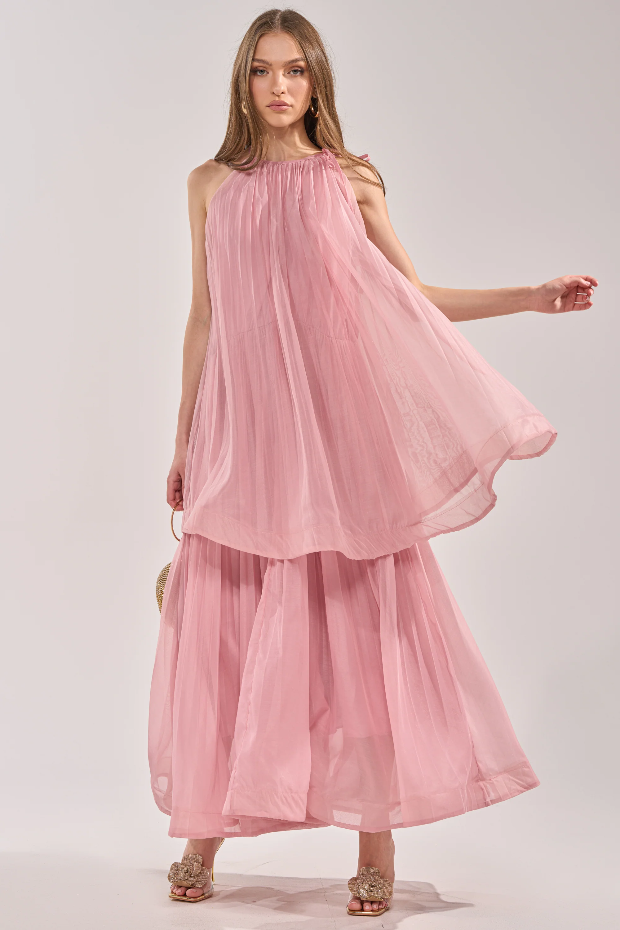 BREEZY GIRL TIERED MAXI DRESS IN BLUSH - Akira Store